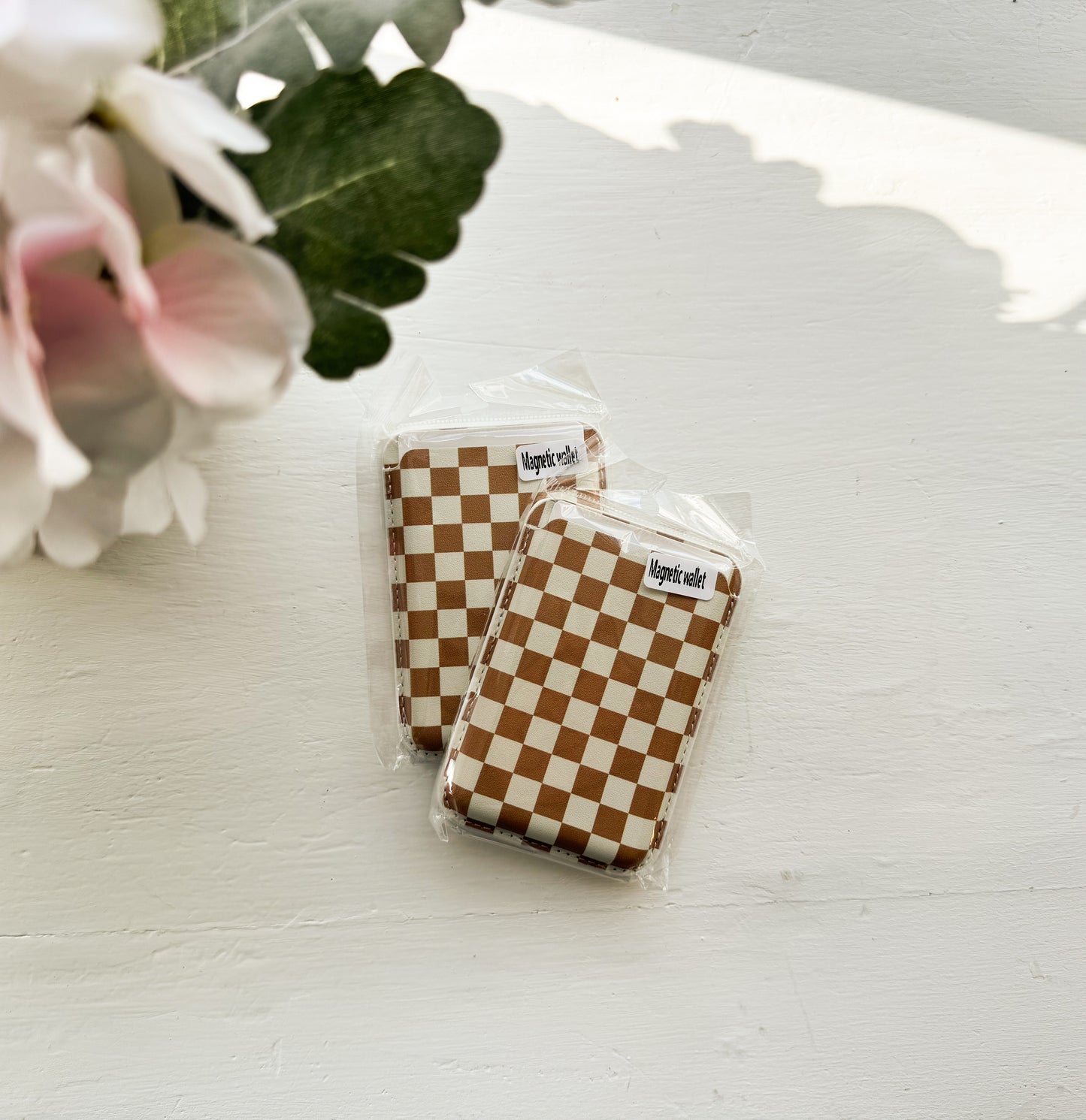 Brown Checkered Magnetic Phone Wallet