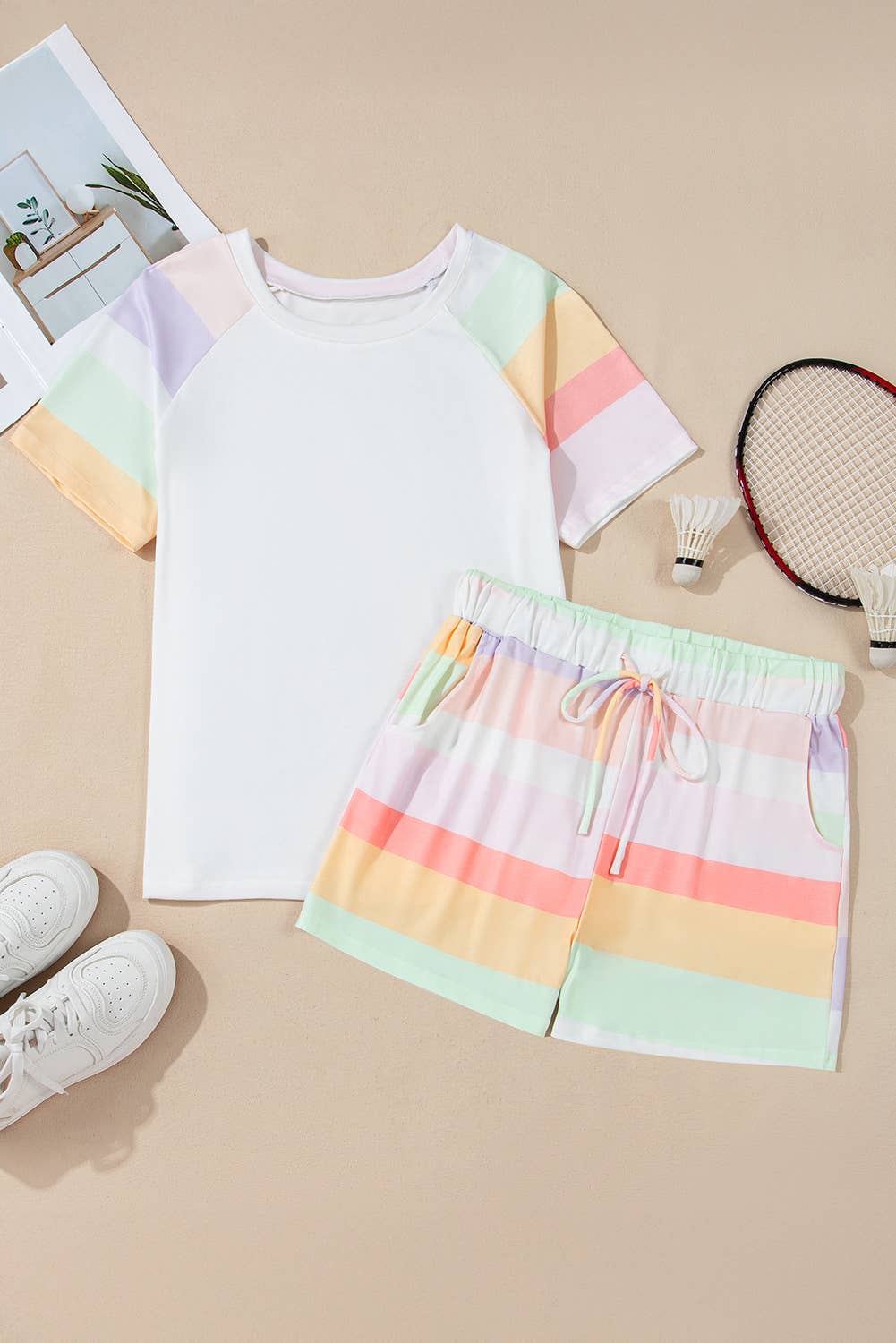 Rainbow Clashing Shirt and Short 2pcs Lounge Set - FINAL SALE