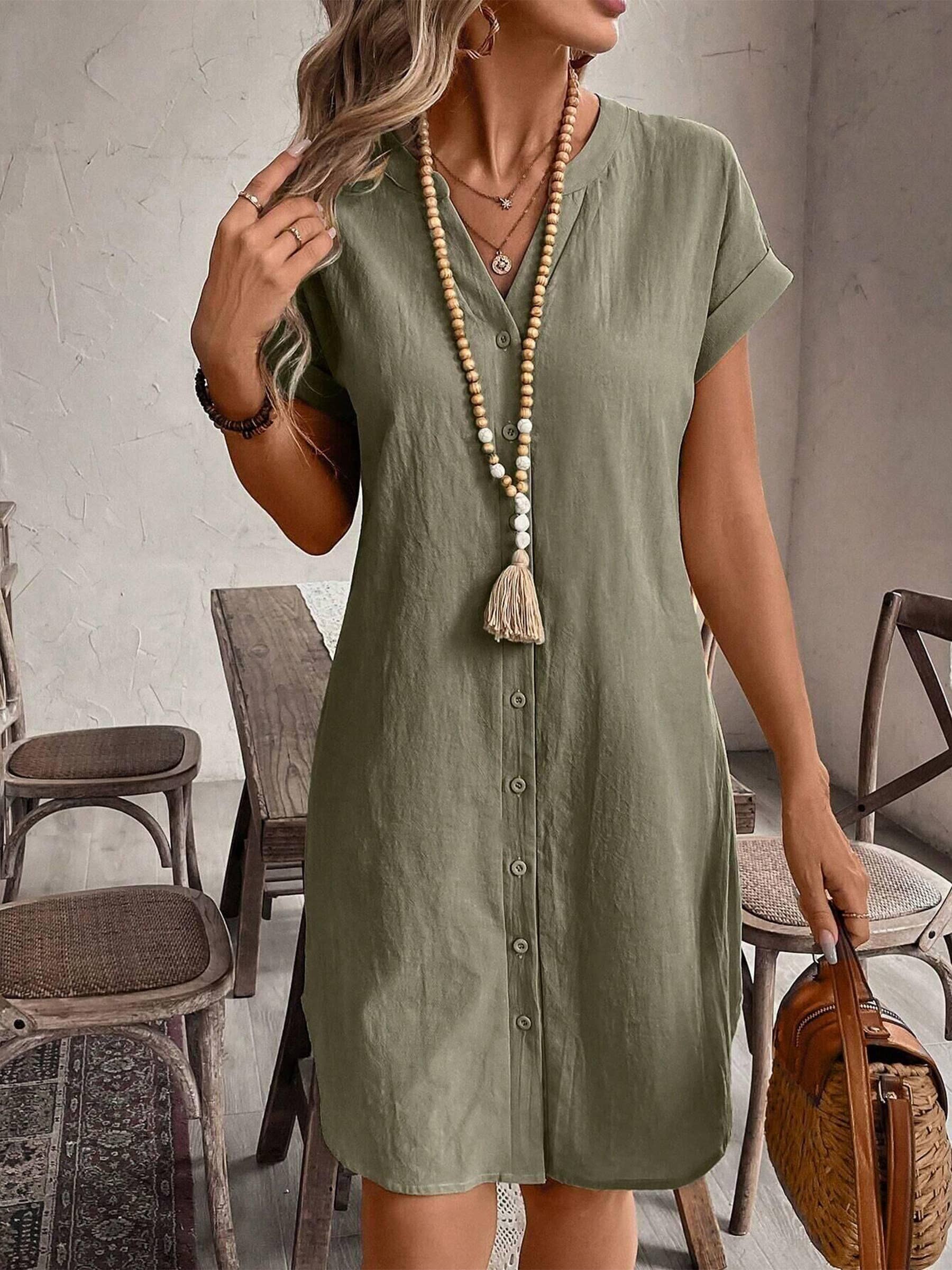 V-neck Button Loose Dress - FINAL SALE