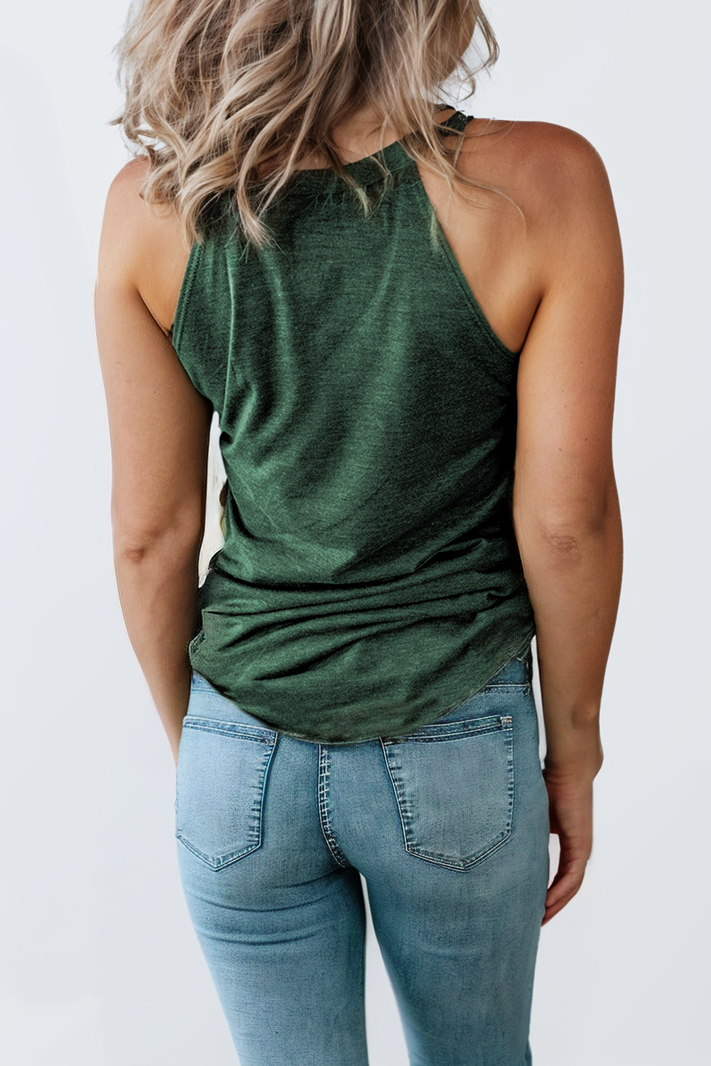 Green Round Neck Sleeveless Tank Tops