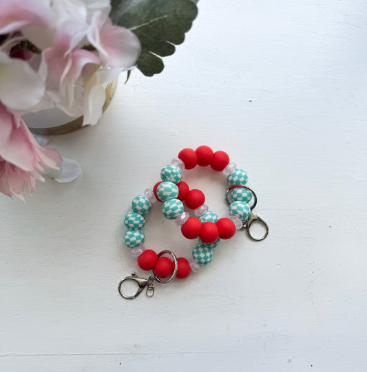 Red with Blue Checkered Mini Wristlet Keychain