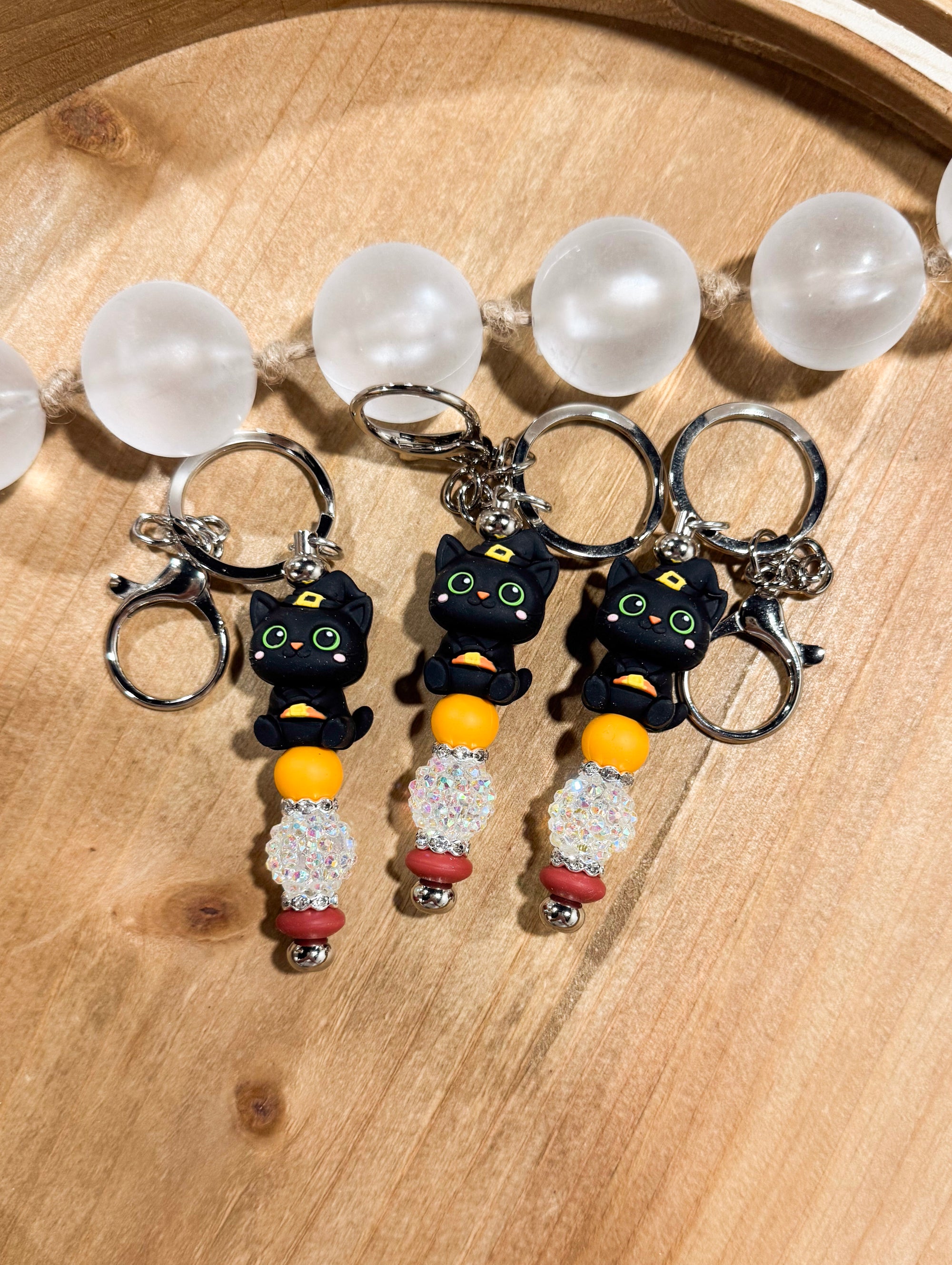 Witchy Kitty Silver Bar Keychain