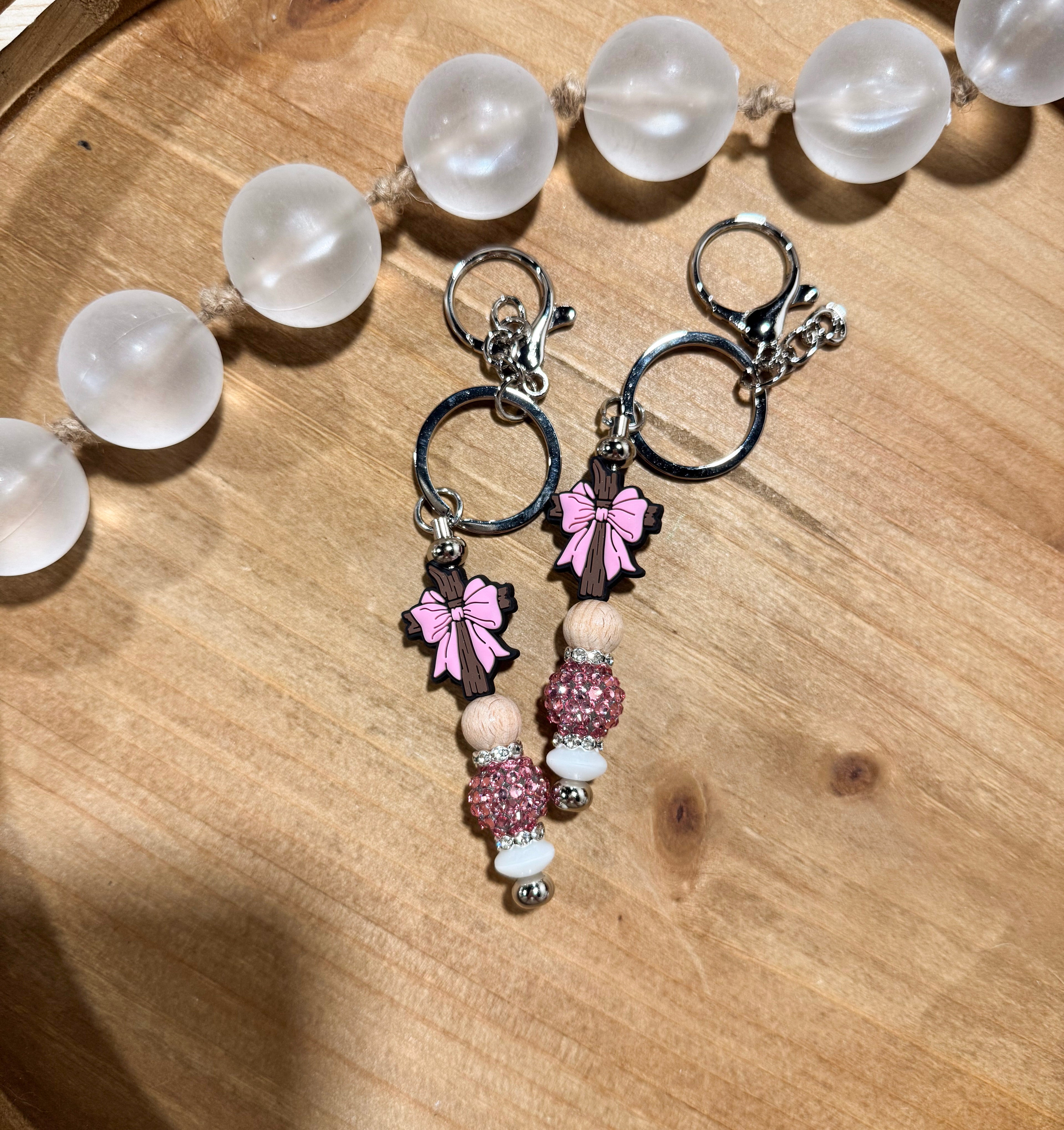 Pink Bow Cross Bar Keychain