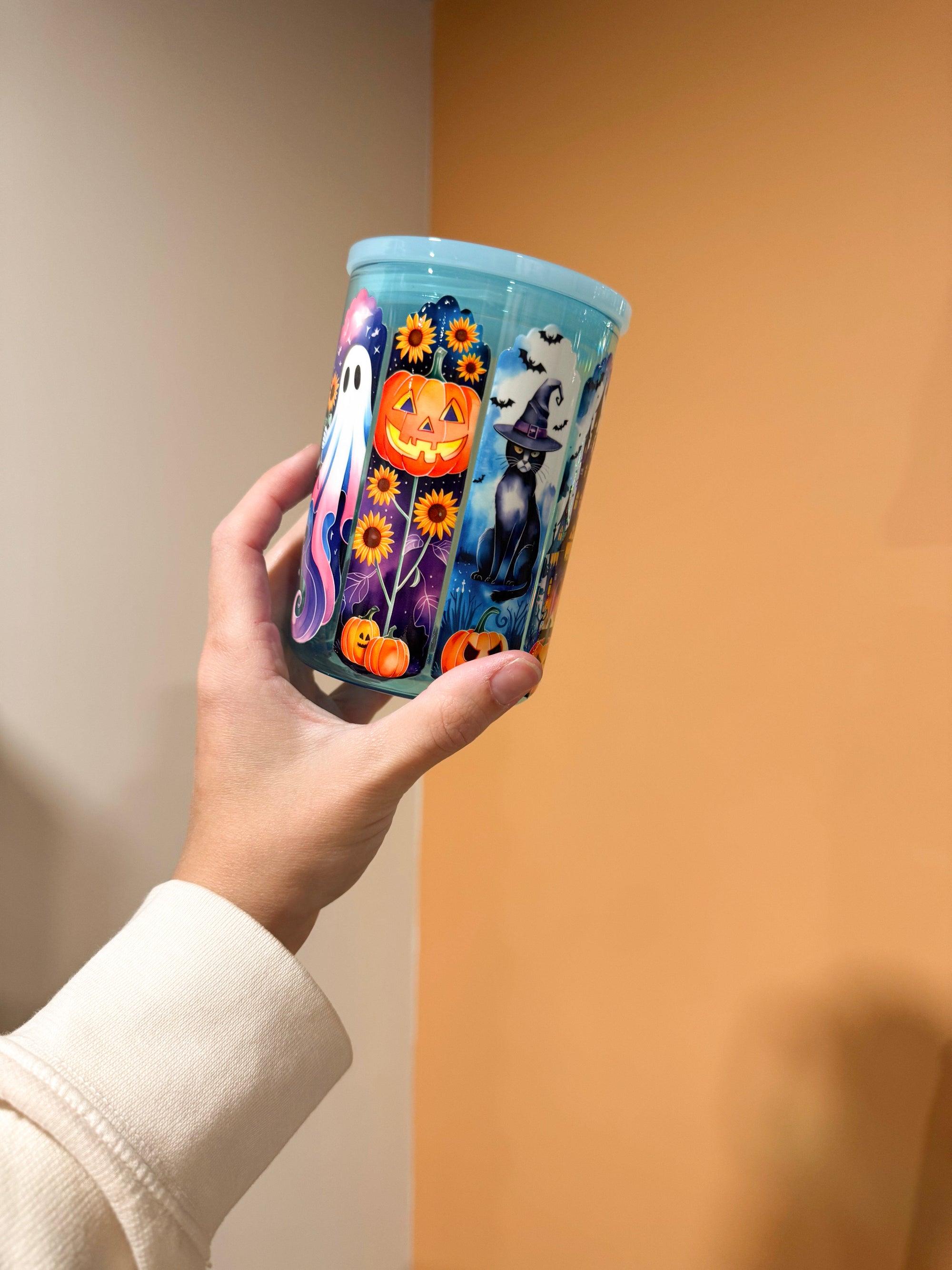 Halloween Columns Blue Glass Mug