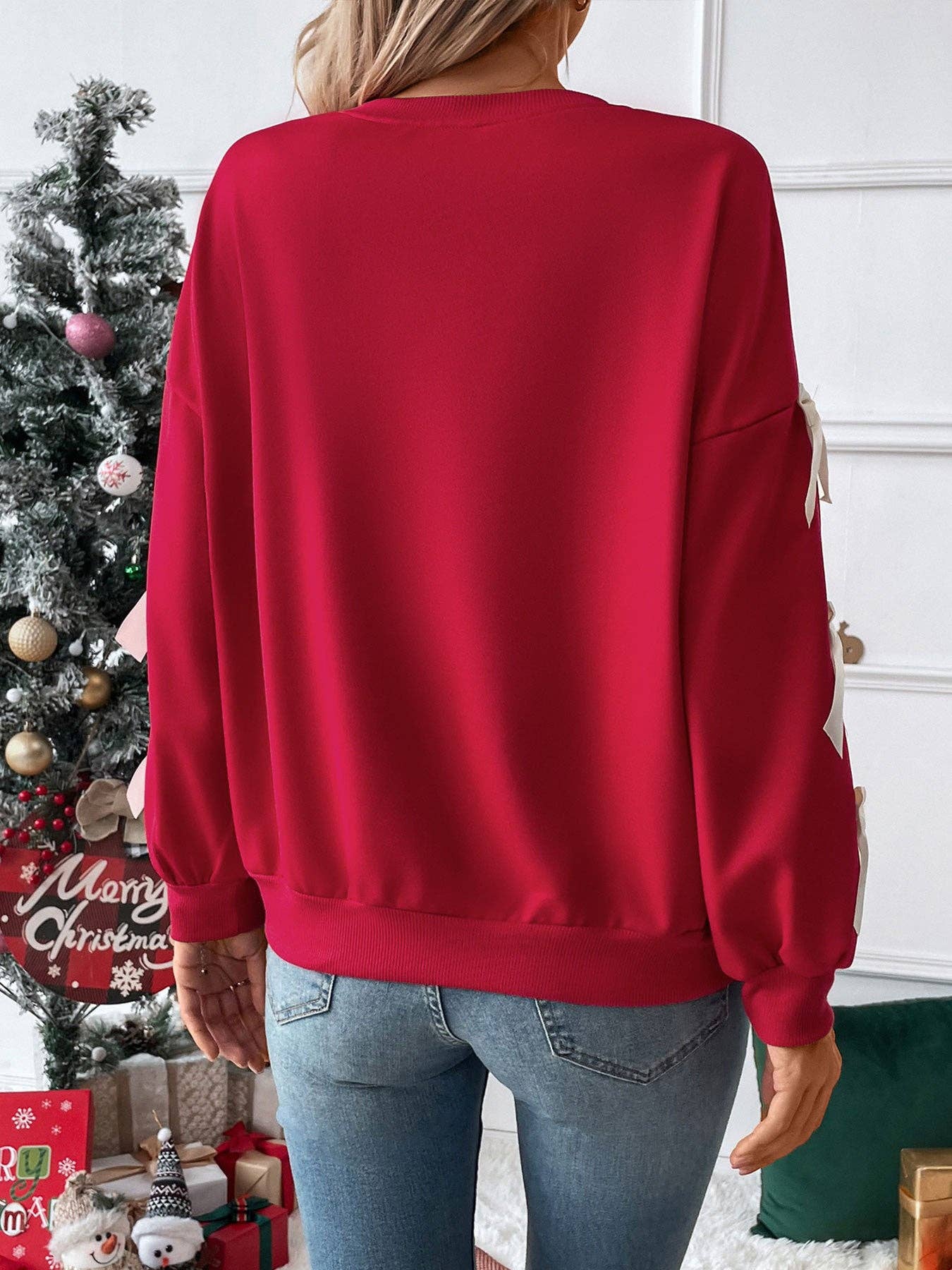Bow Sleeve Round Neck Long Sleeve Sweatshirt