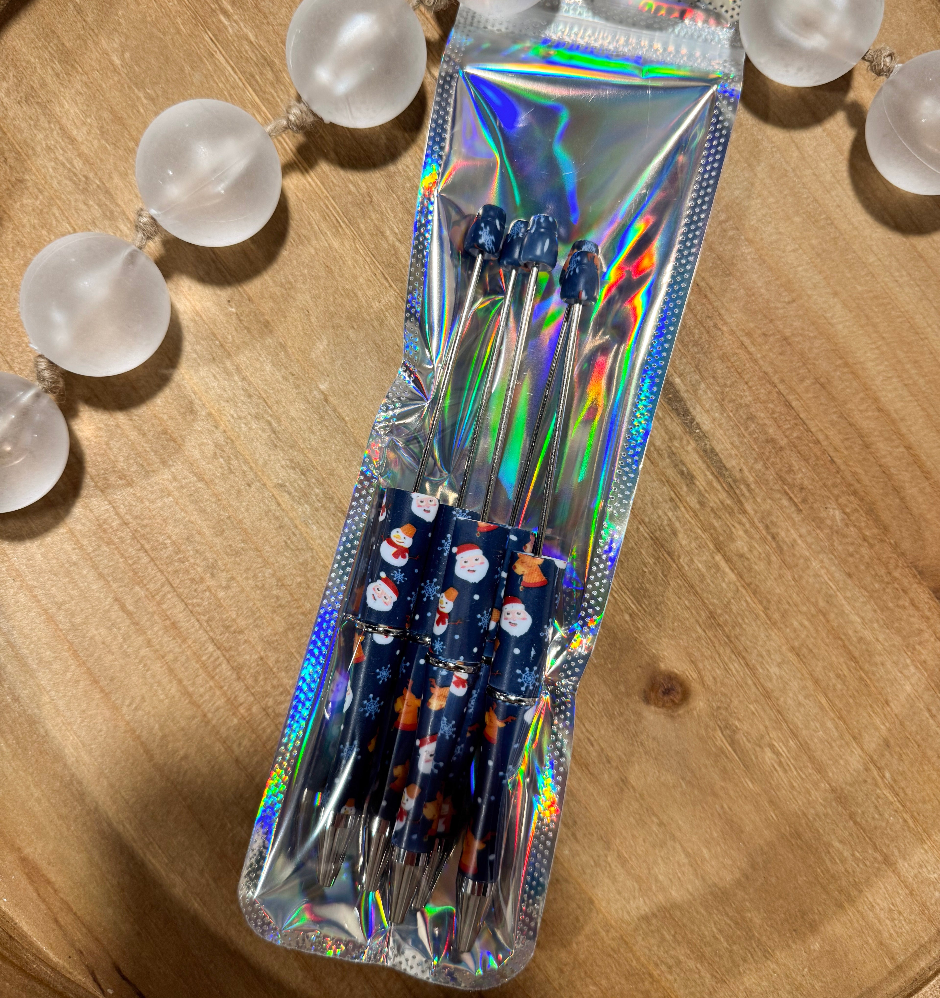 Blue Santa and Reindeer Refillable Pens [5 ct] - FINAL SALE