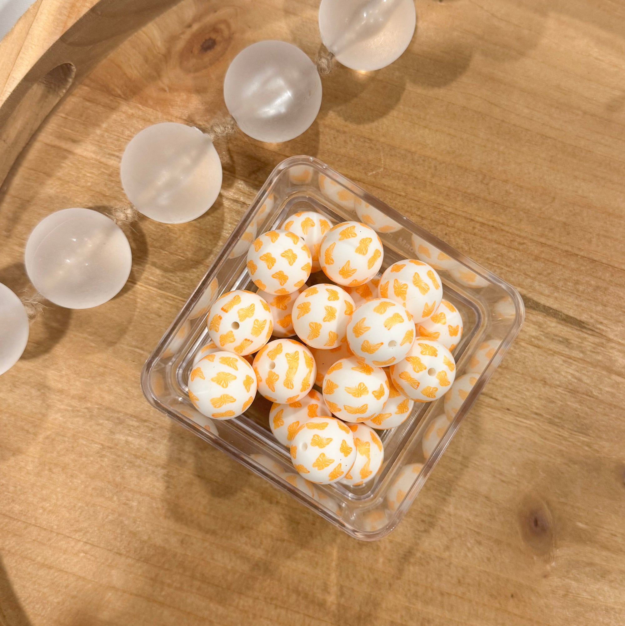 Orange Butterflies 19mm Round Beads (Bag of 20 Beads)