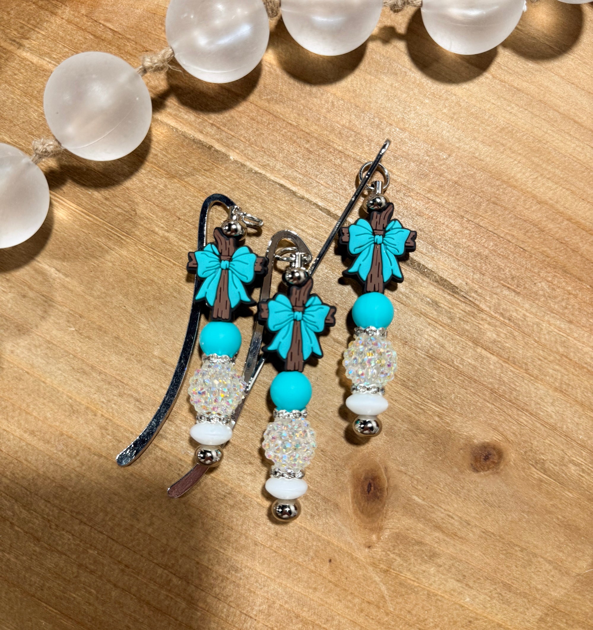 Turquoise Bow Cross Bookmark