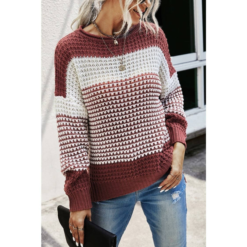 Color Block Knit Long Sleeves Sweater