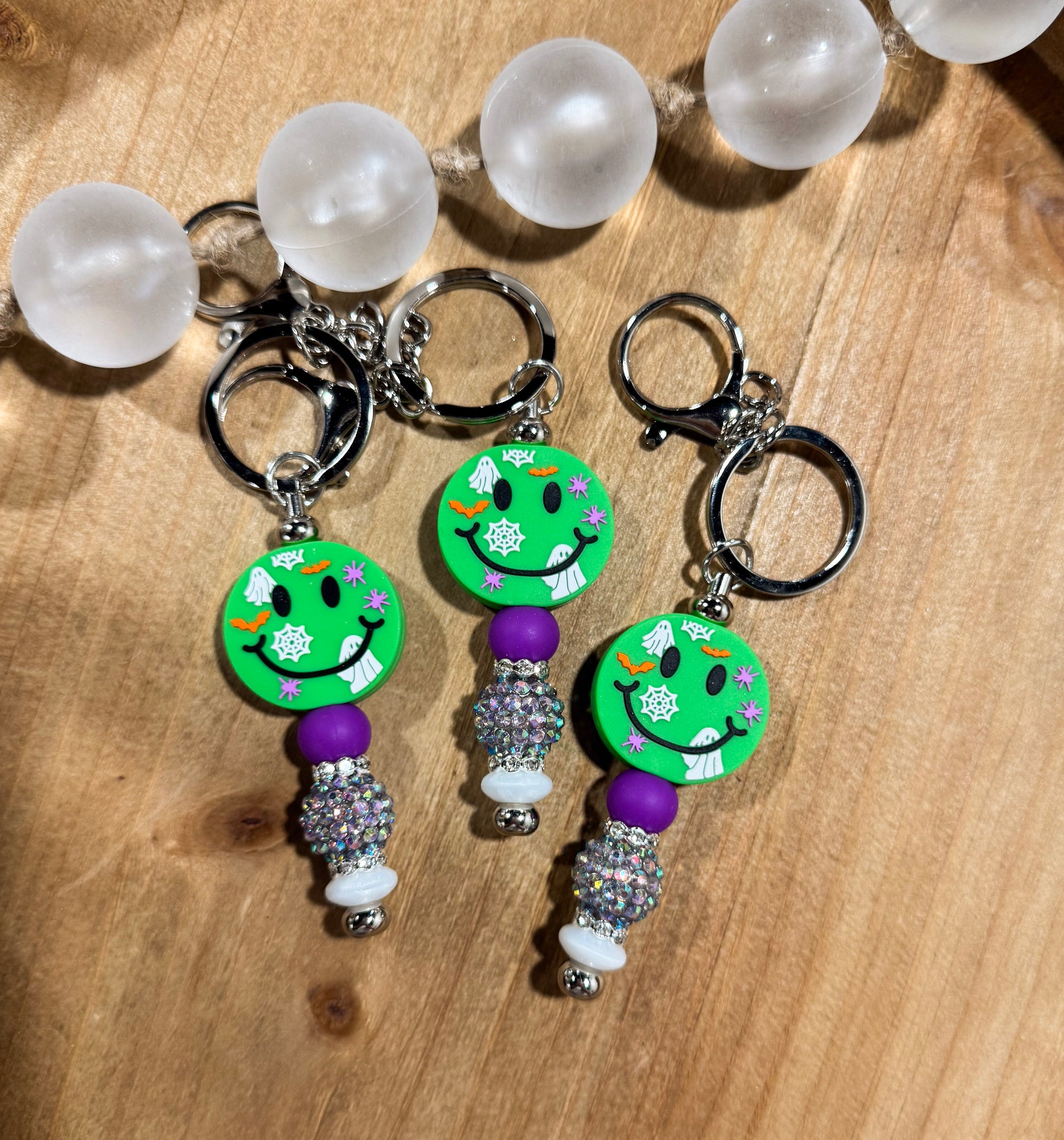 Halloween Face Silver Bar Keychain