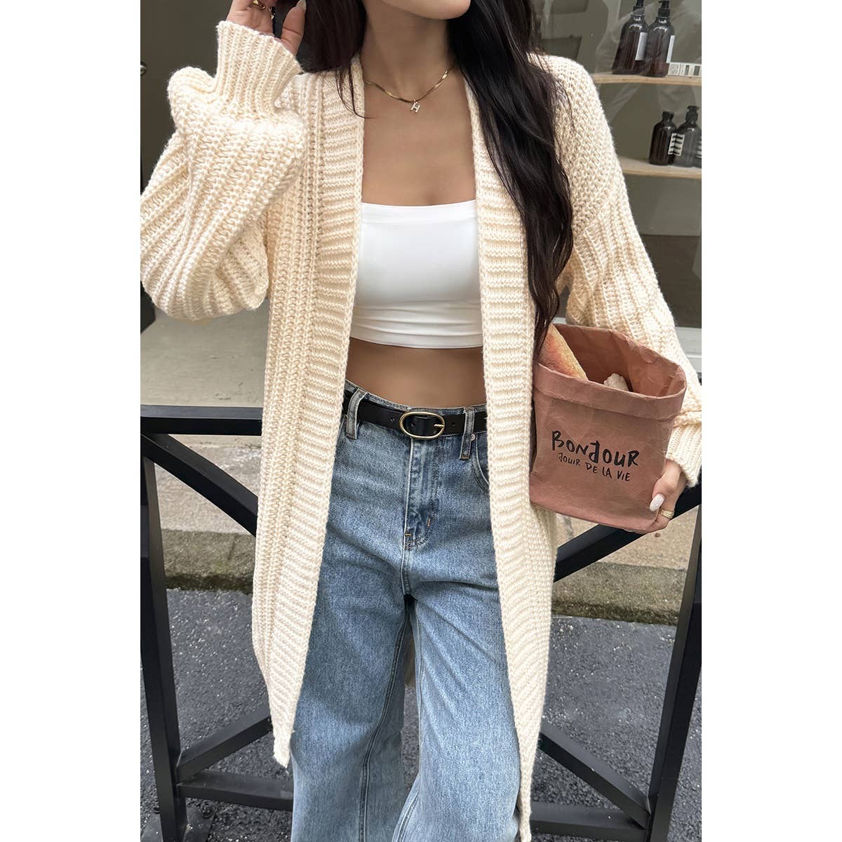 Solid Knitted Loose Long Body Cardigan