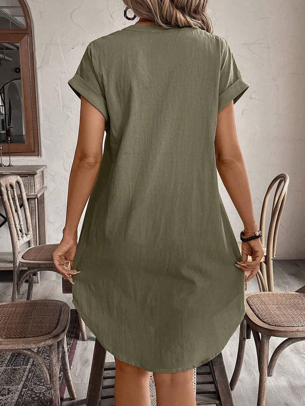 V-neck Button Loose Dress - FINAL SALE