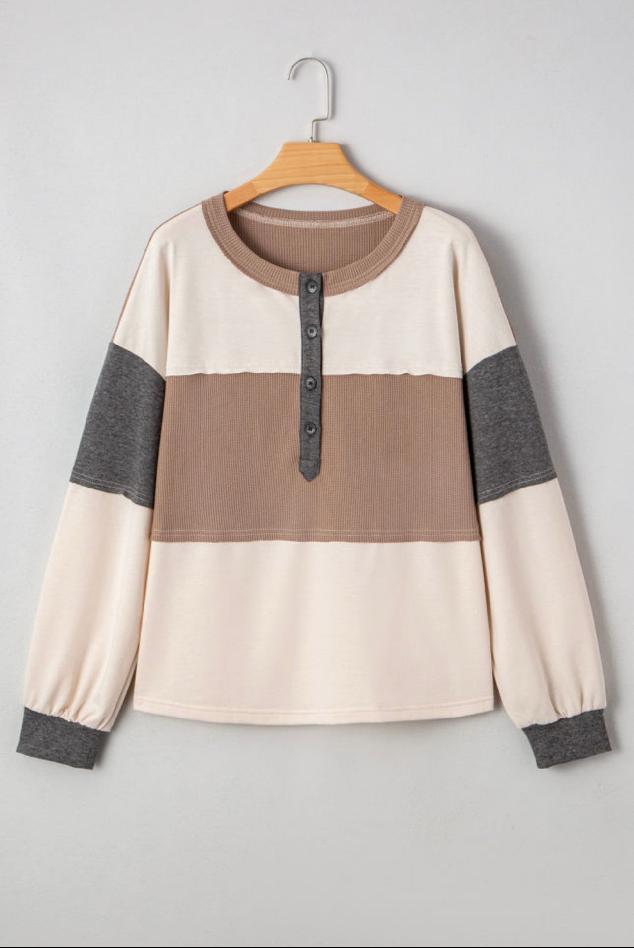 Jet Stream Color Block Waffled Henley Top