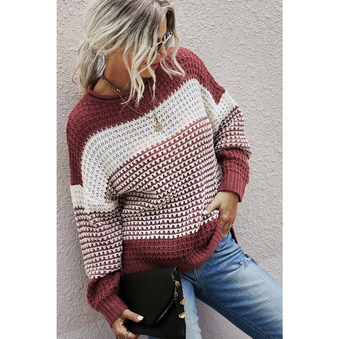 Color Block Knit Long Sleeves Sweater