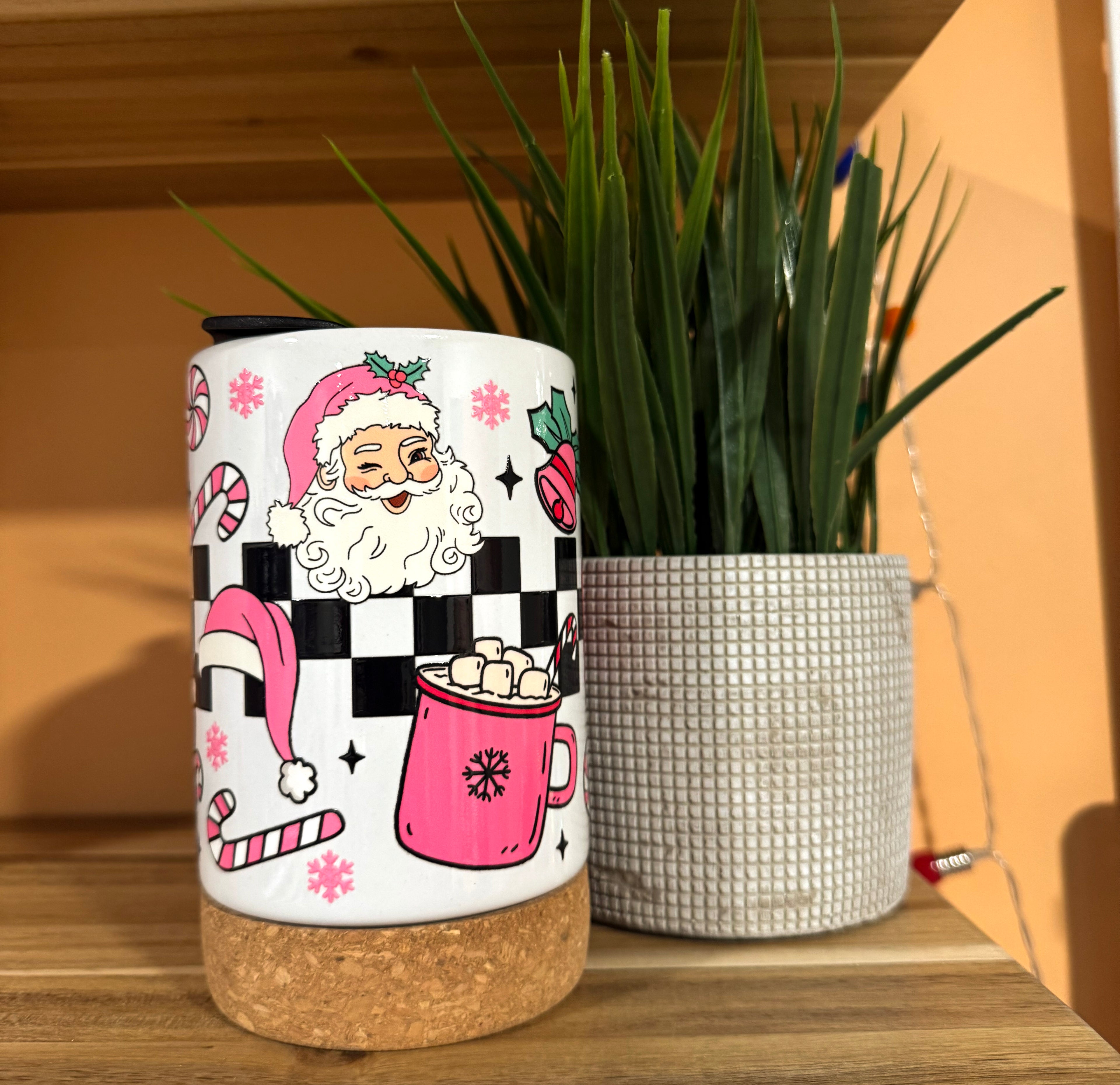Pink Checkered Christmas White Mug - FINAL SALE