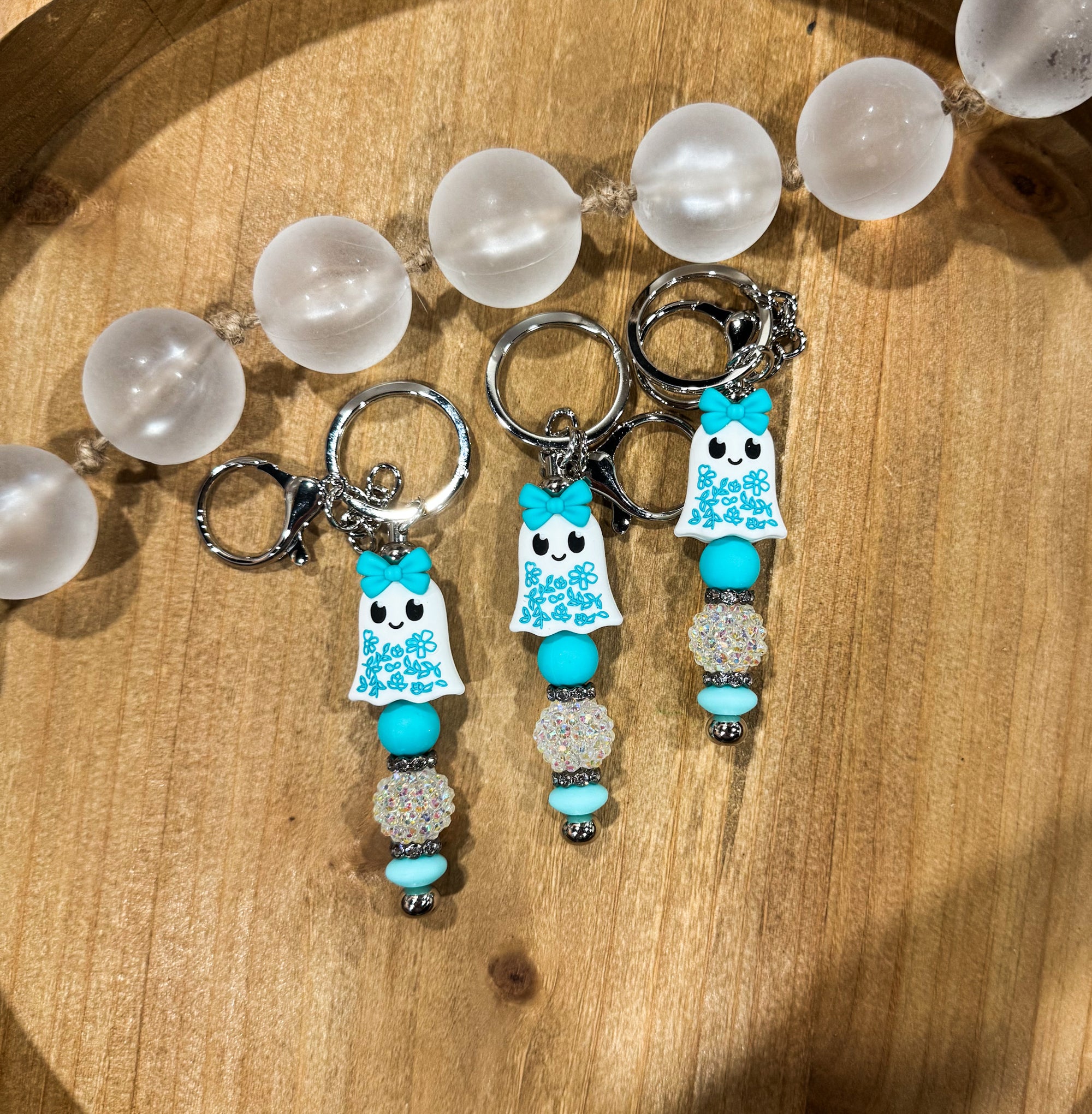 Turquoise Embroidered Ghost Bar Keychain