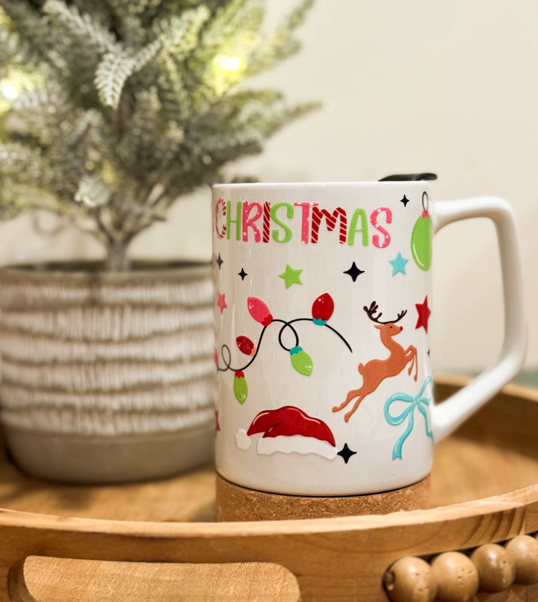 Christmas Reindeer and Bows White Mug