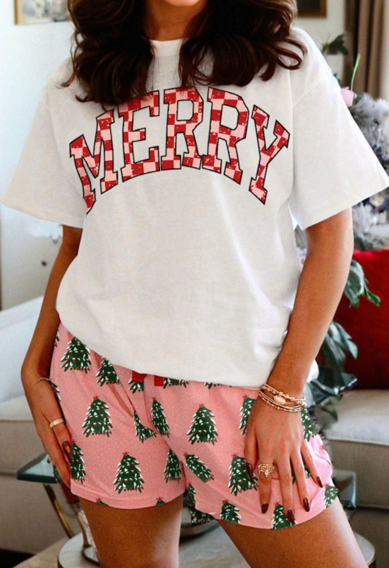 Pink Checkered MERRY Lounge Set