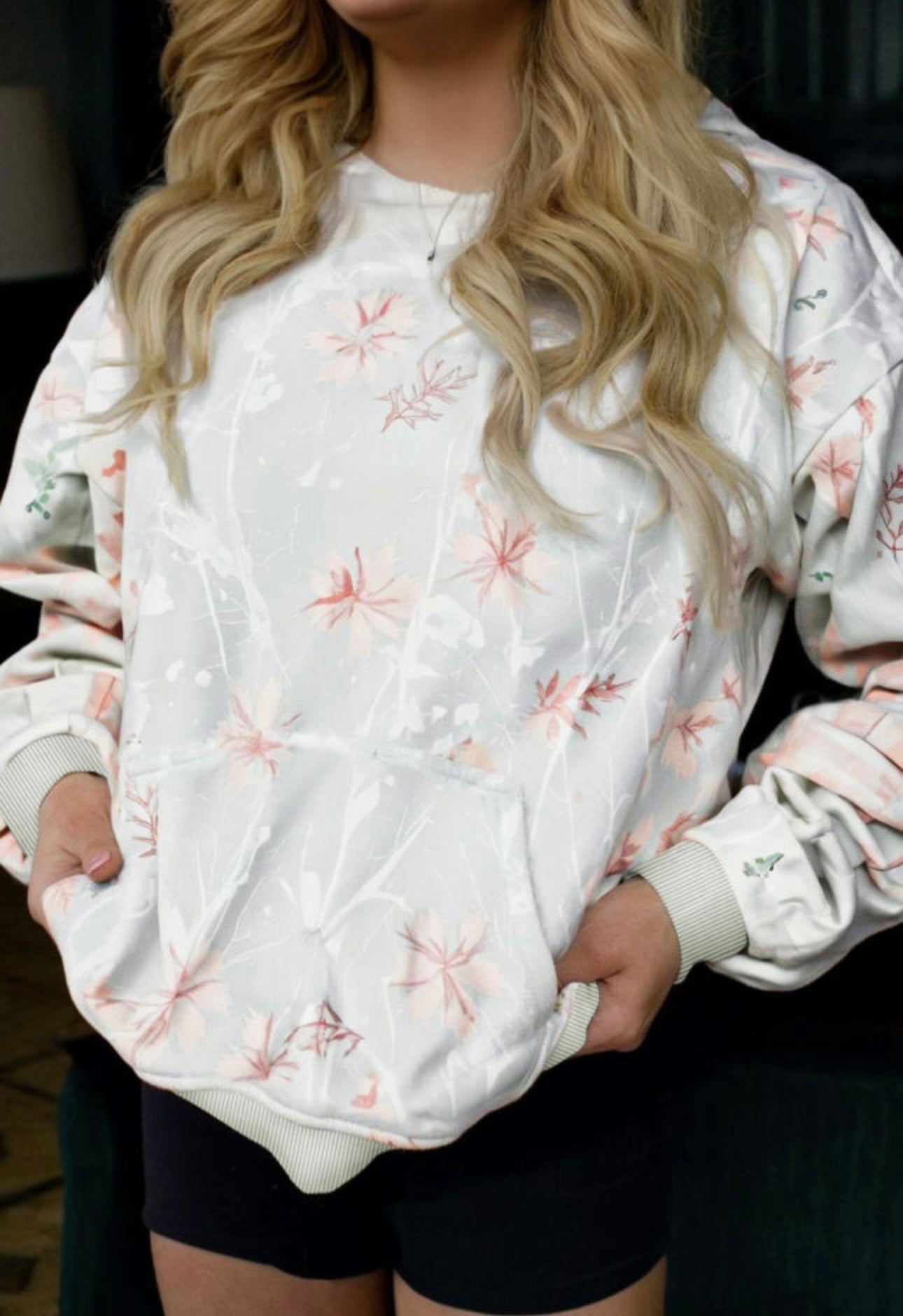 Gray Floral Print Plus Size Loose Hoodie