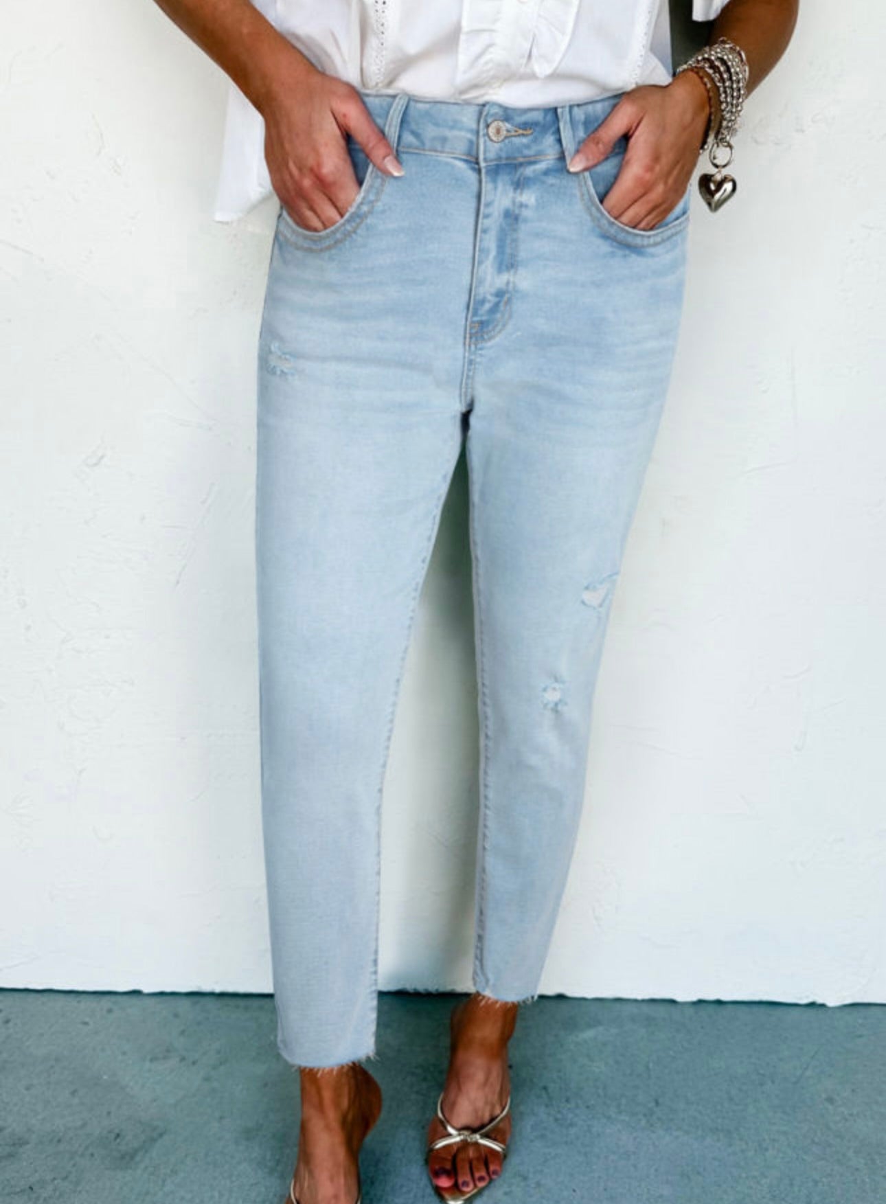 Beau Blue Mid Rise Ankle-Length Distressed Skinny Jeans - FINAL SALE
