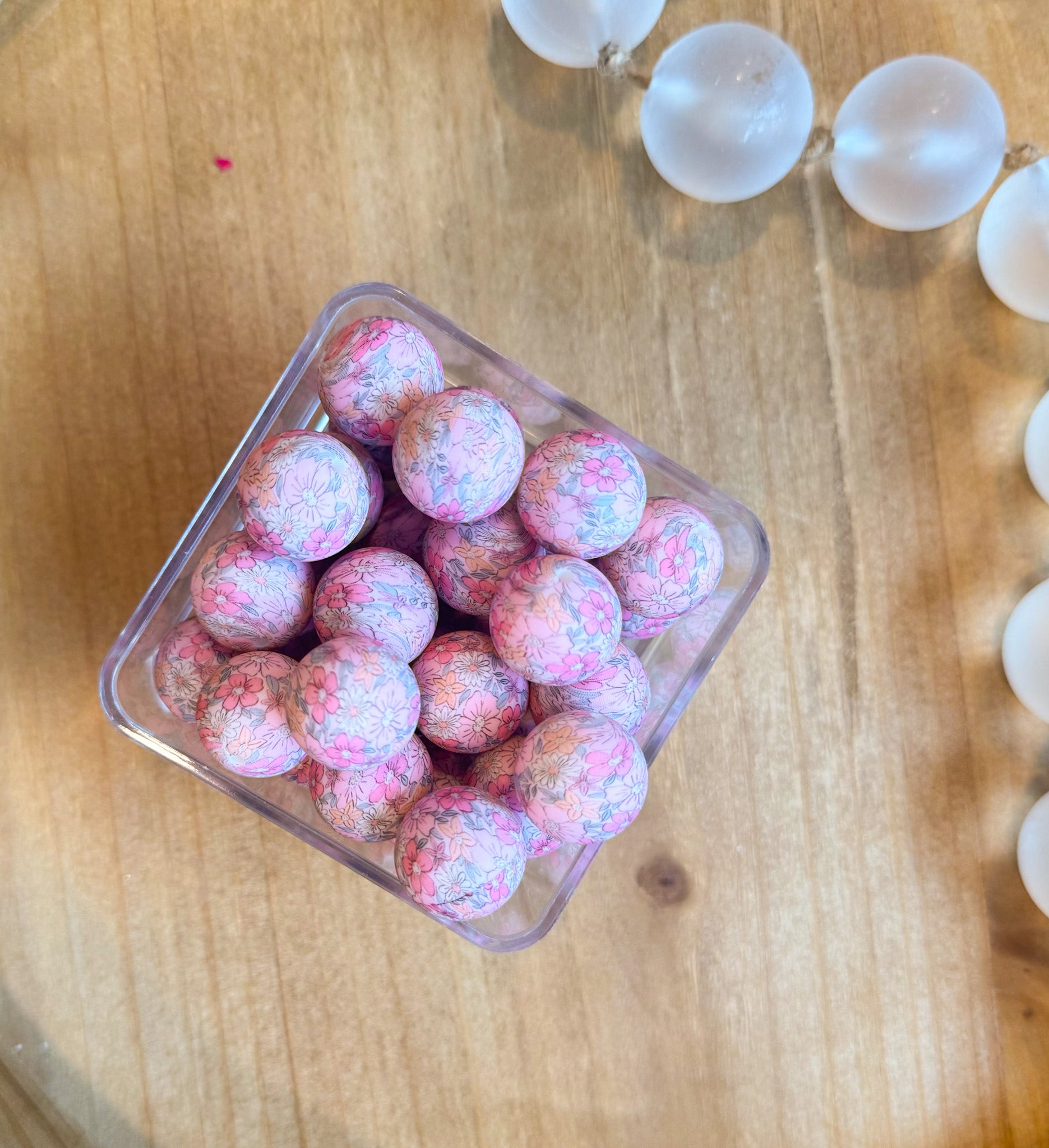 Pink Floral 19mm Bead