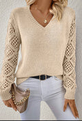 Jet Stream V Neck Knit Sleeve Patchwork Sweater