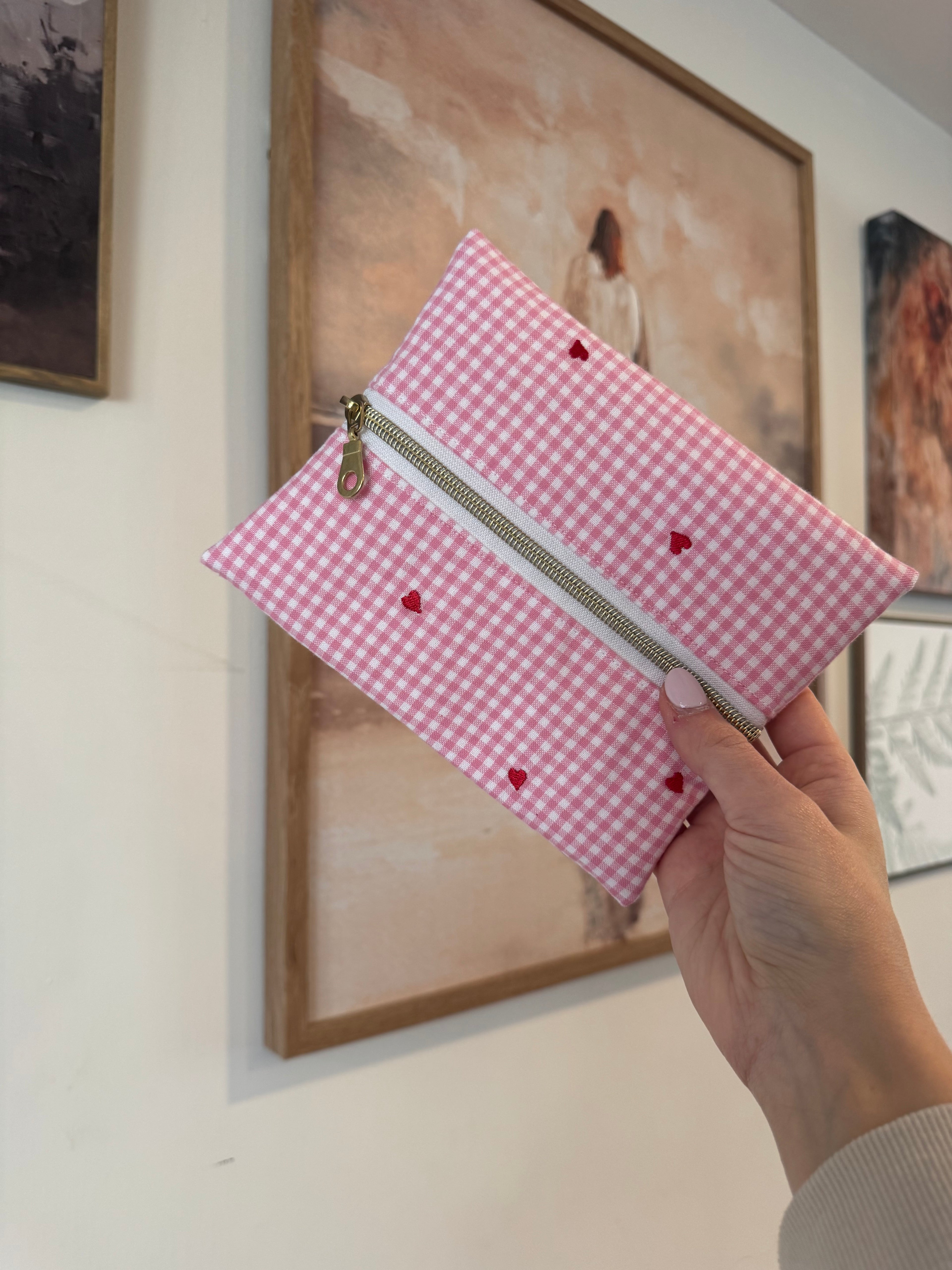 Pink Flannel and Embroidered Heart Book Buddy