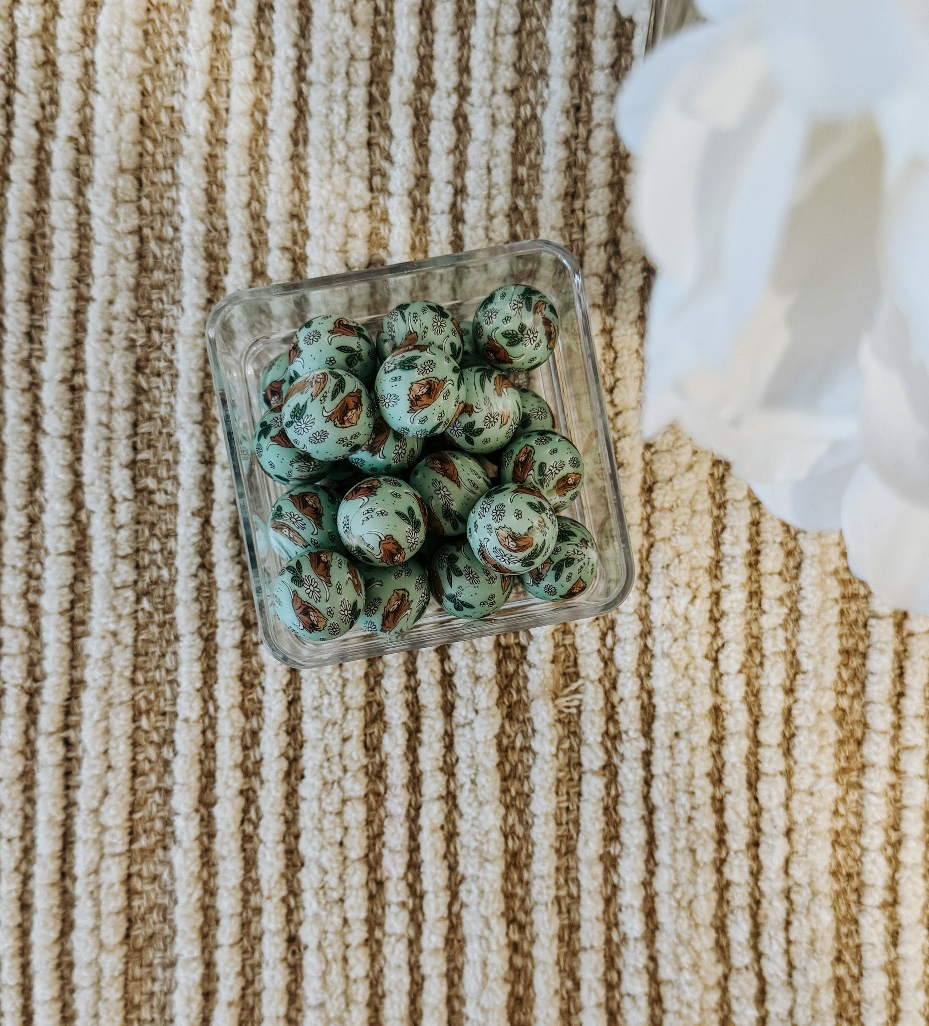 Green Highland Cow Green Print 19mm Bead [SINGLE]