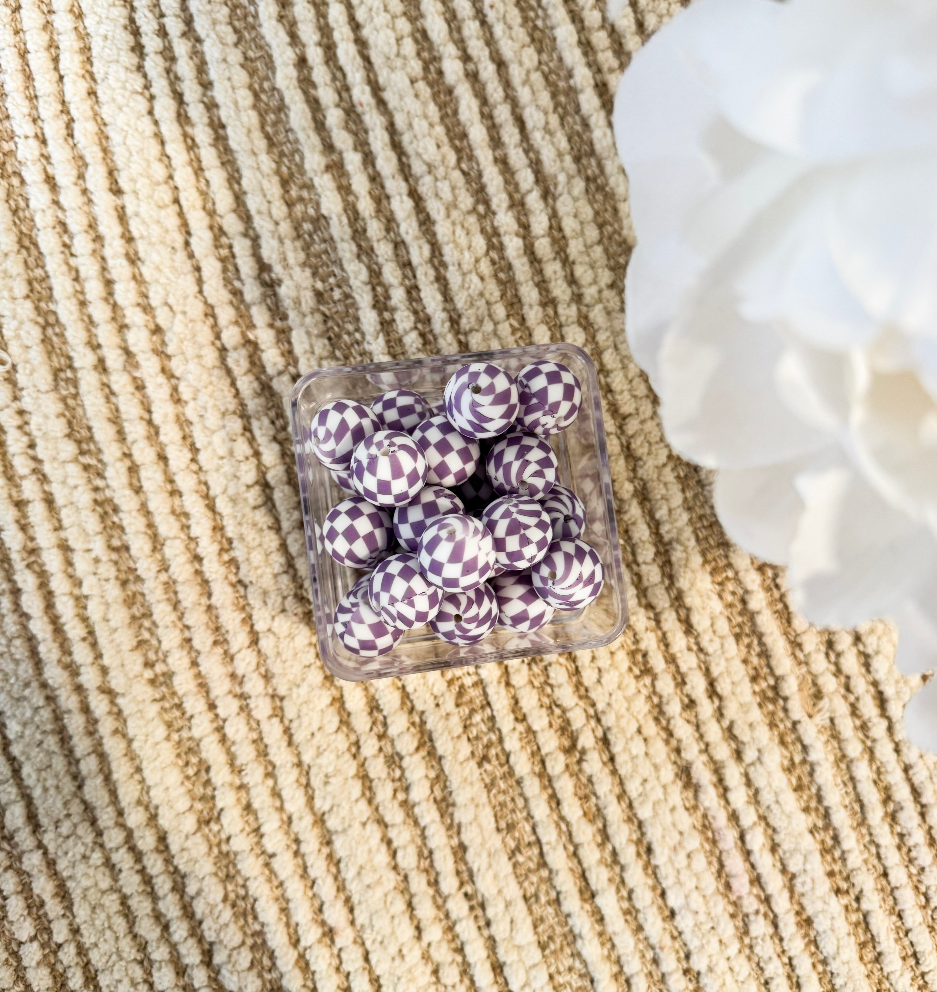 Purple and White Checkered [Single] 19mm Round Bead