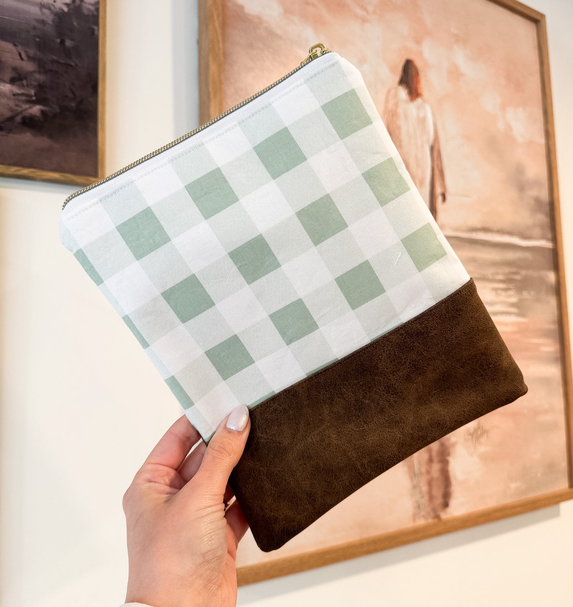 Green Gingham Everyday Essential Bag