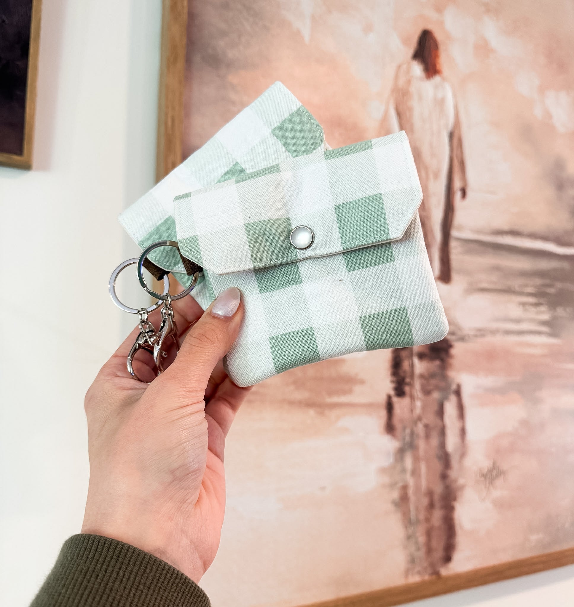 Green Gingham Card Holder