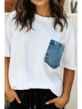 White Faux Denim Pocket Tee