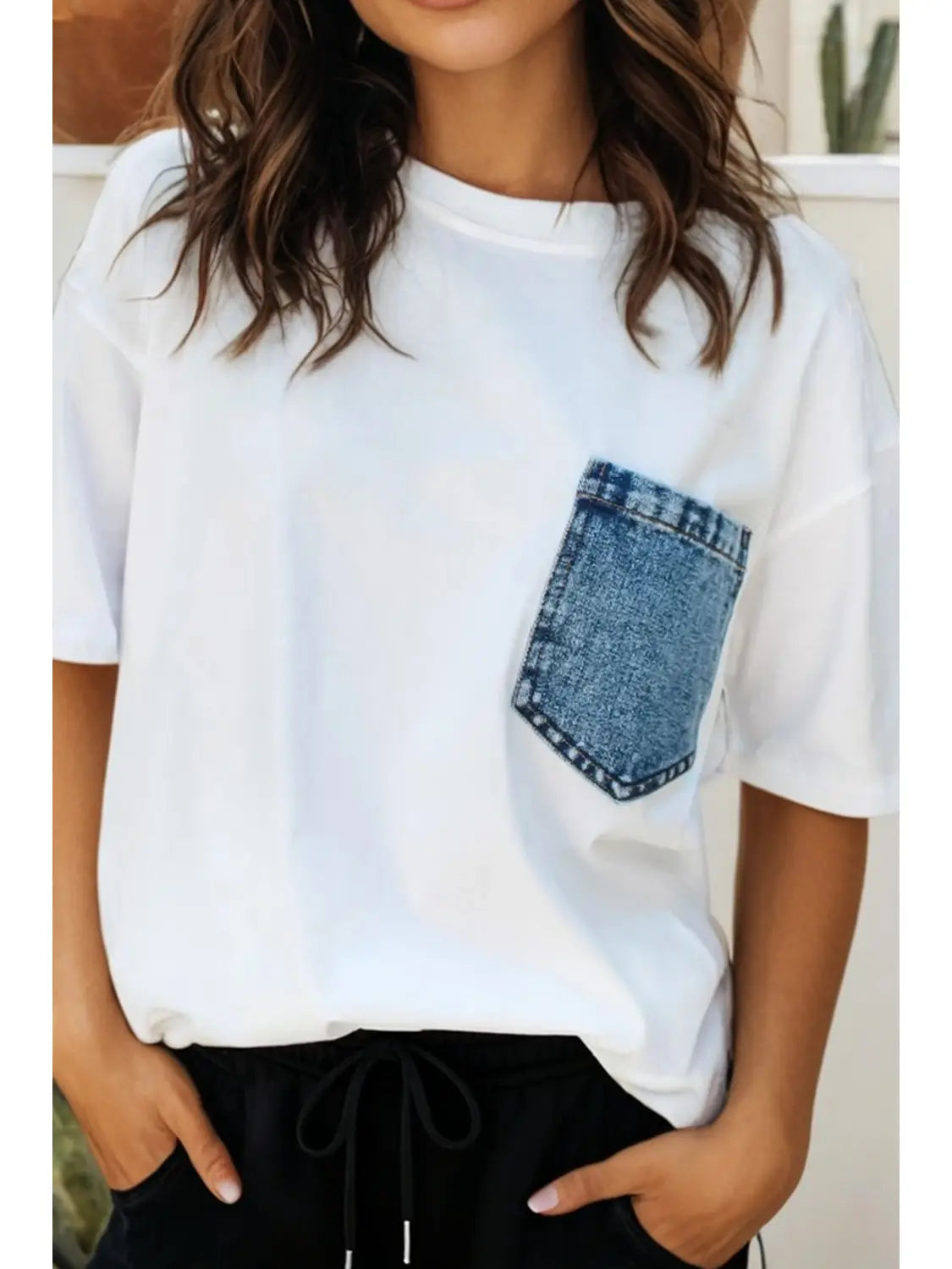 White Faux Denim Pocket Tee