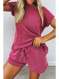Las Twisted Ribbed Tee Drawstring 2pcs Short Set