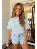 Stripe Looks Contrast Drop Shoulder Loose Tee (S-4X)