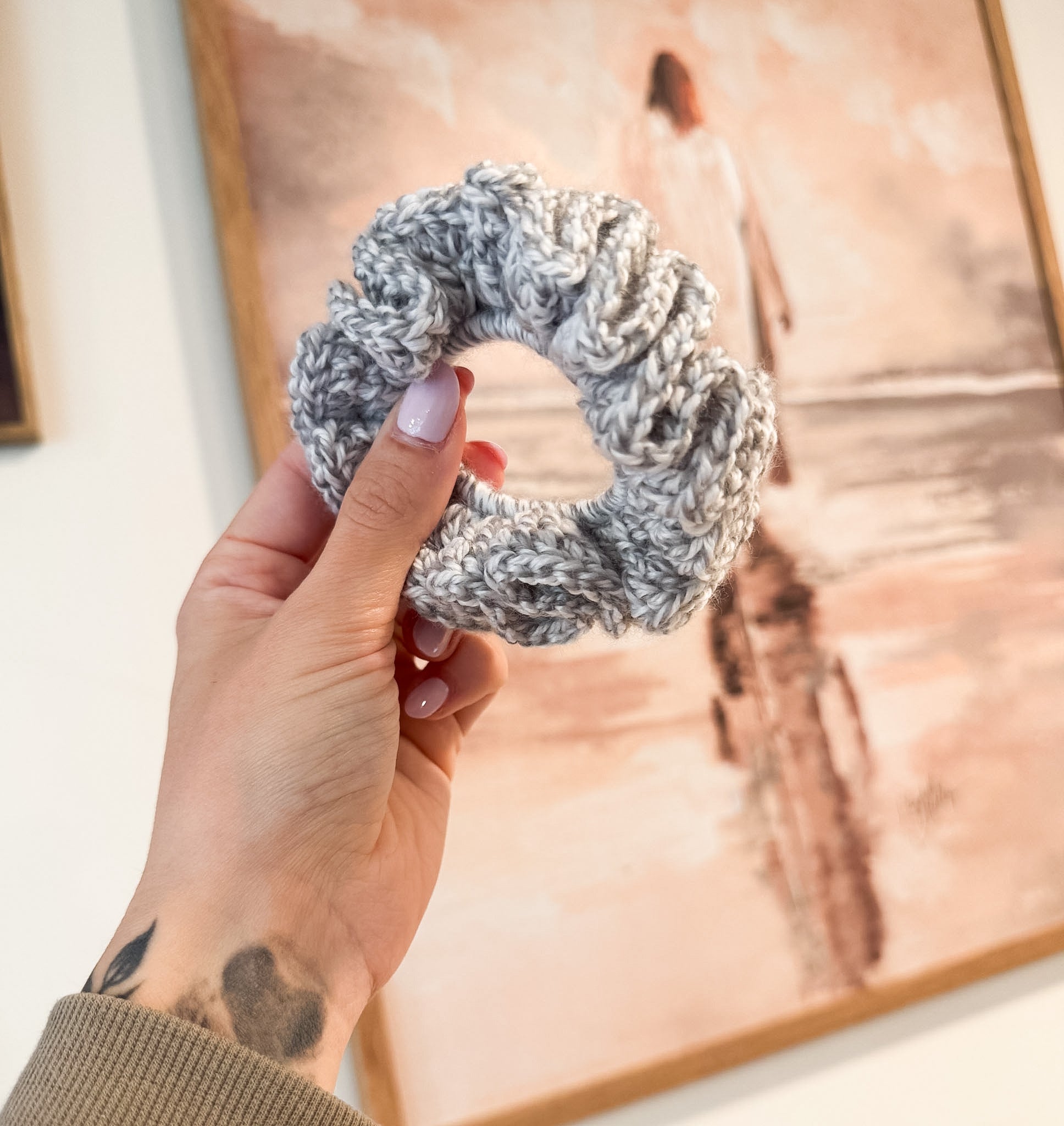 Grey and White Scrunchie
