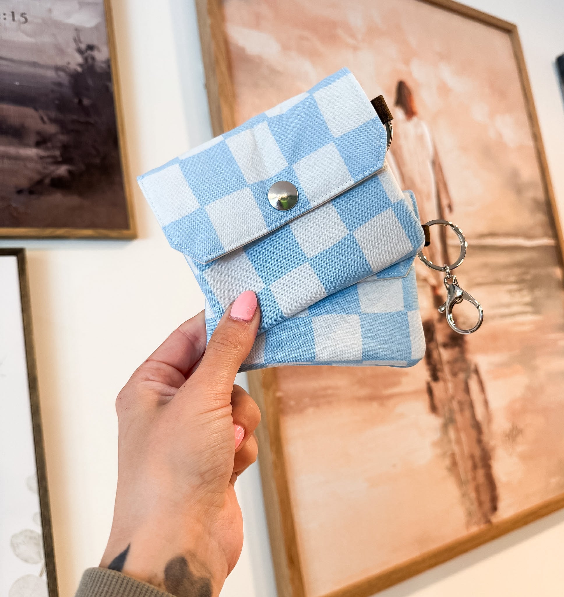 Blue Checkered  Card Holder