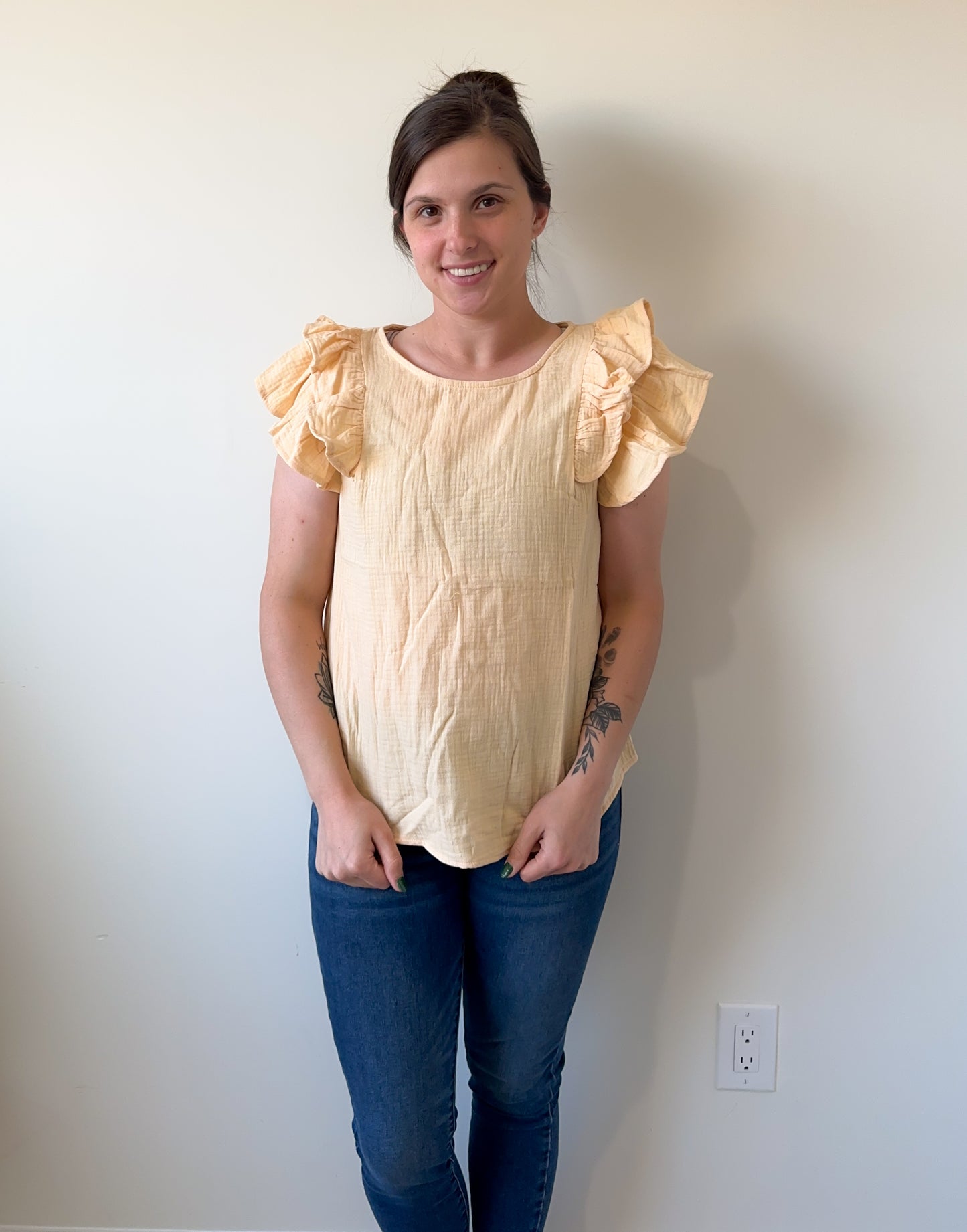 Yellow Ruffle Sleeve Blouse