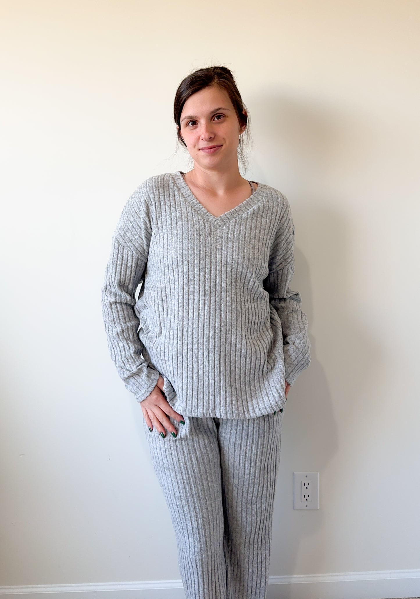 Grey V Neck Lounge Set