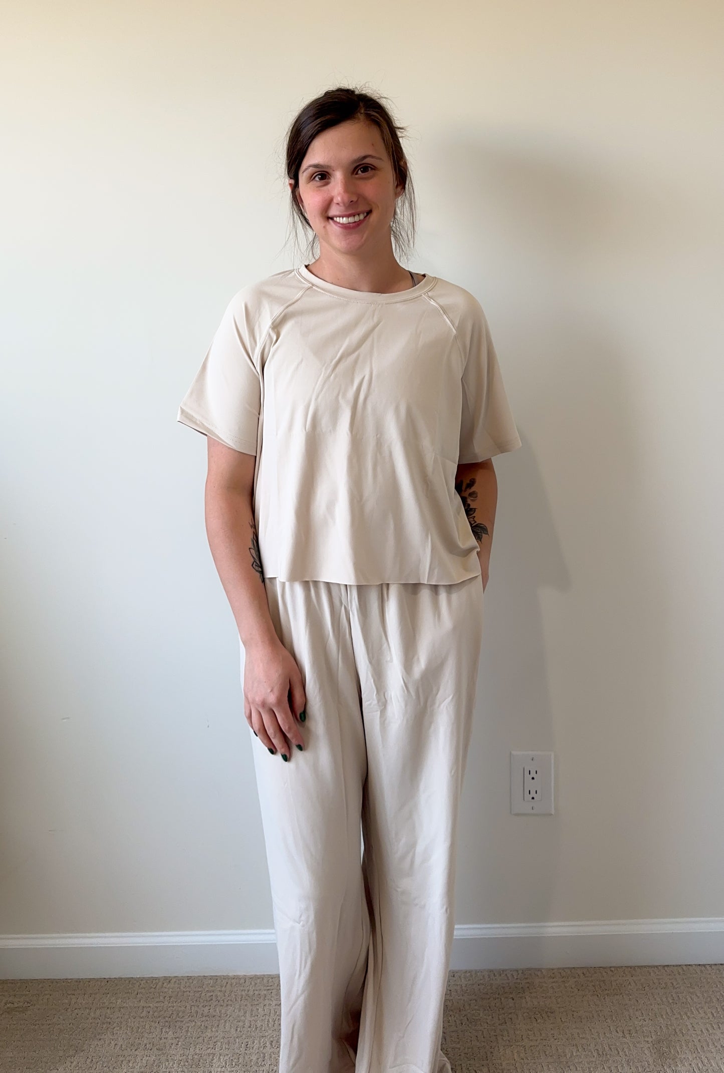 Ivory Raw Hem Short Sleeve/Pants Set