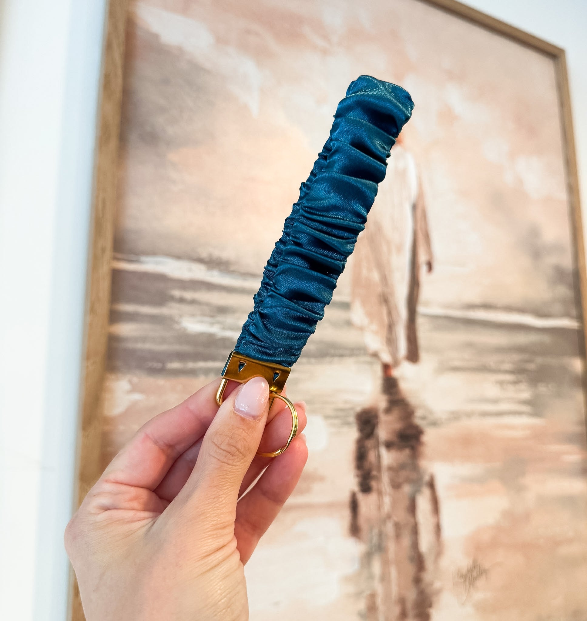 SeaBlue Silk Satin Scrunchie Keychain