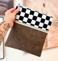 Black Checkered & Pleather Whatever Bag