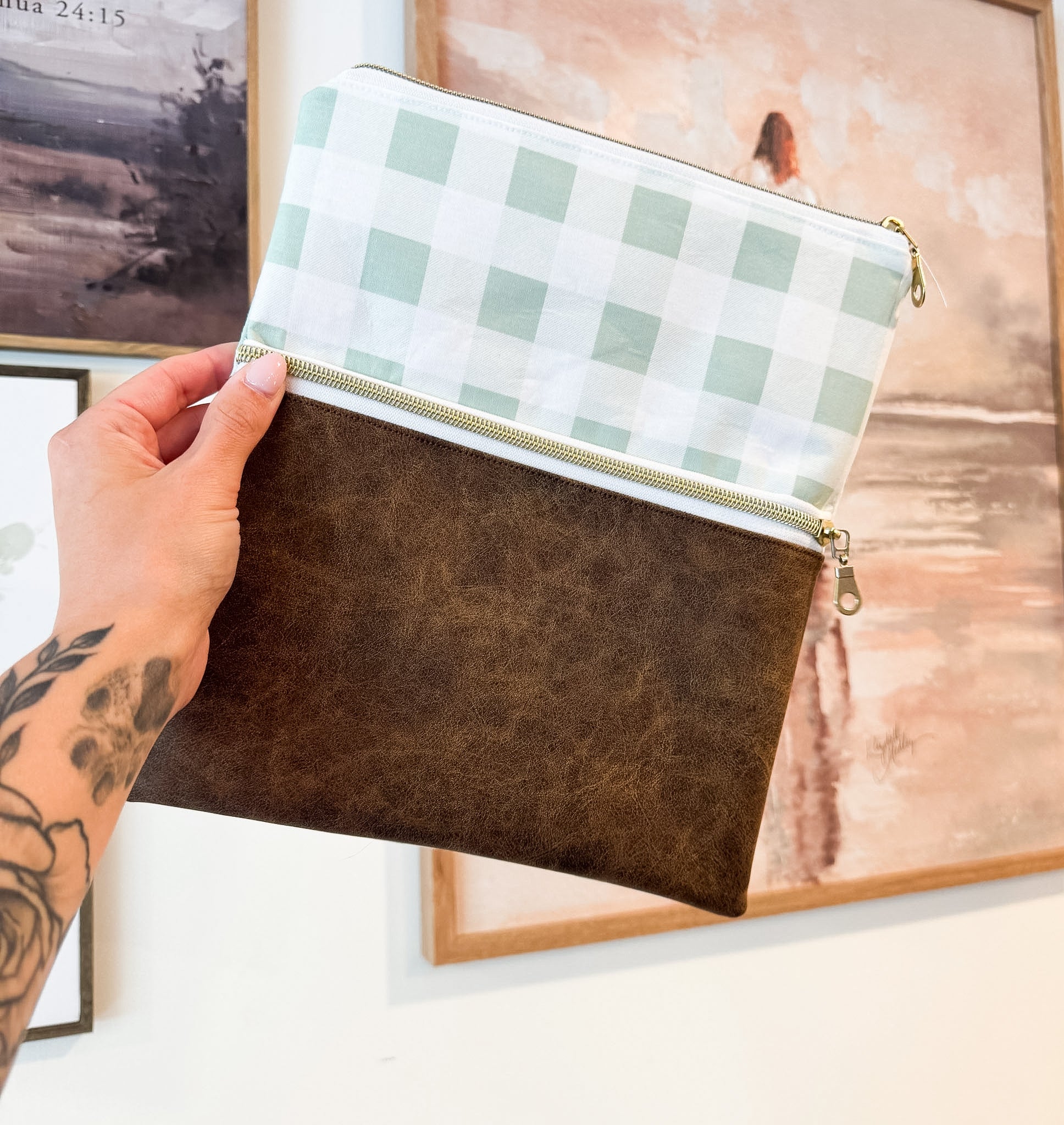 Green Gingham & Pleather Whatever Bag