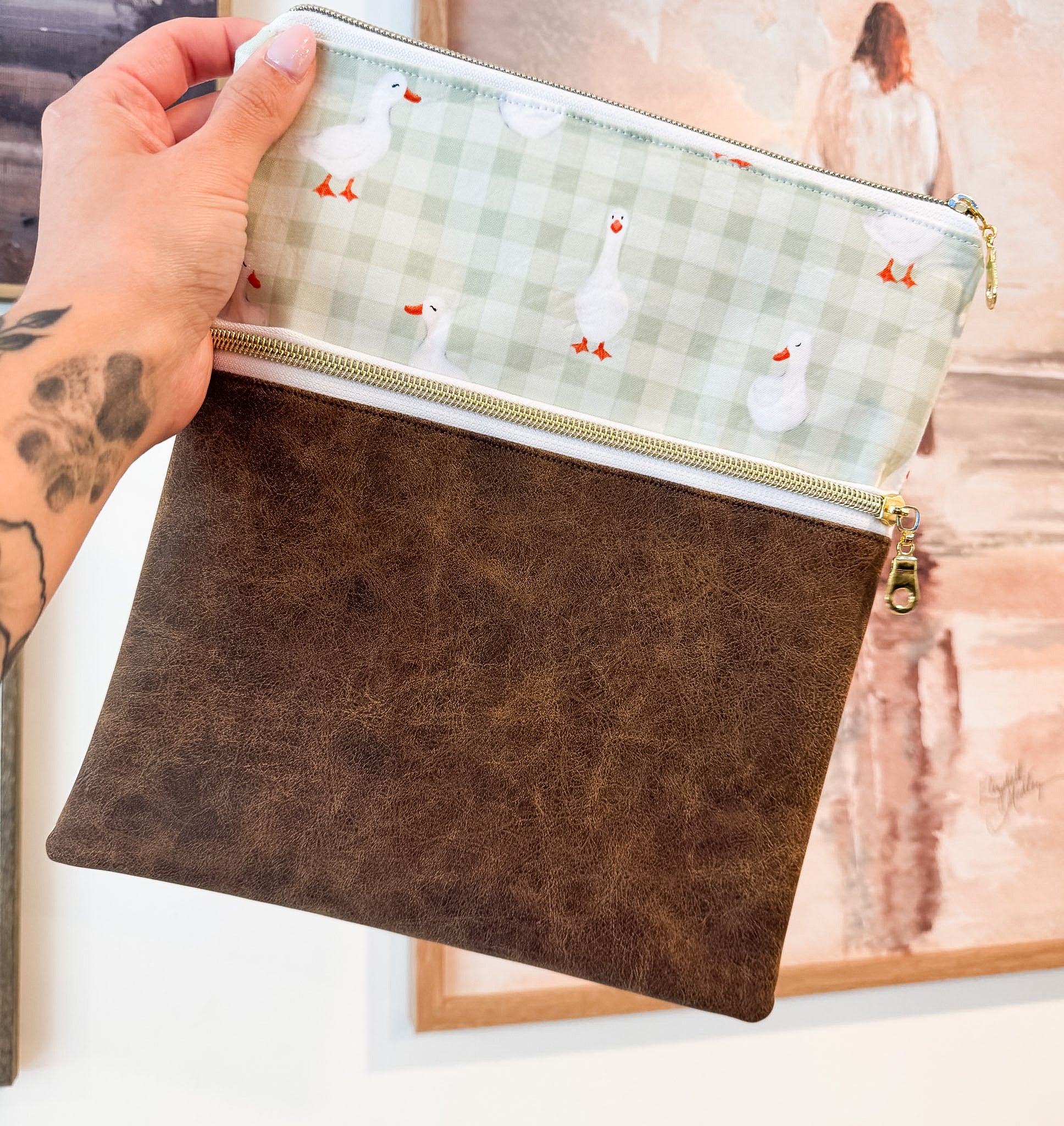 Green Goose Gingham & Pleather Whatever Bag
