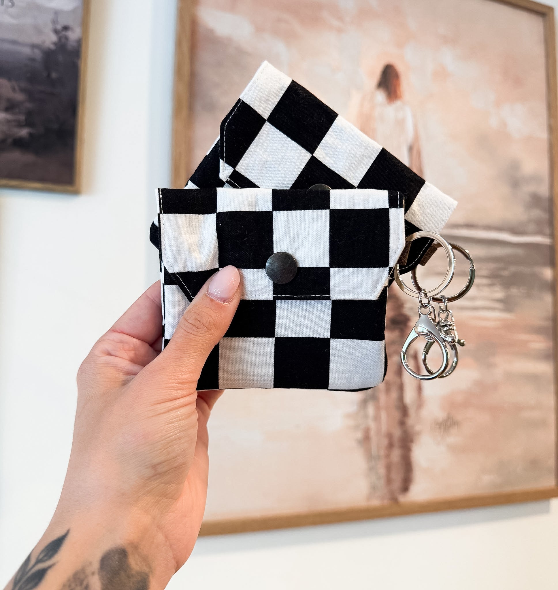 Black Checkered Card Holder