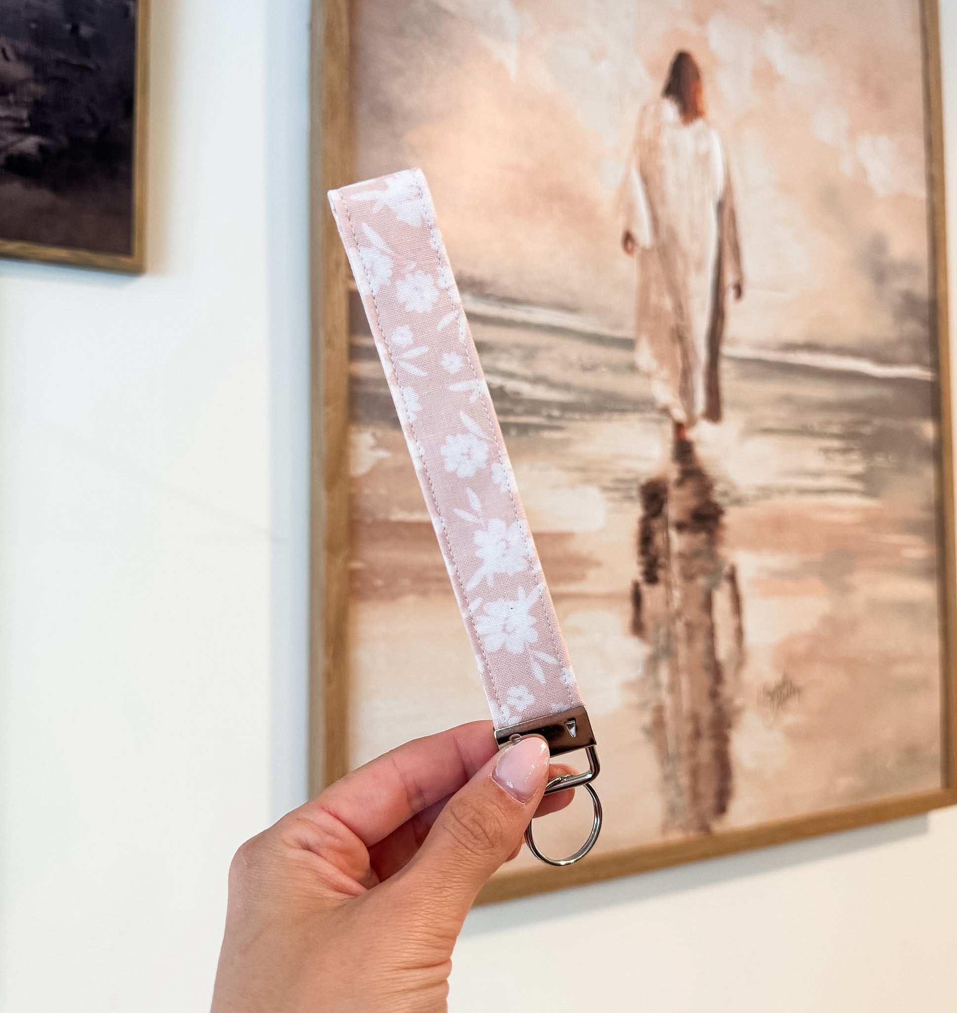 Pink and White Floral Key Fob