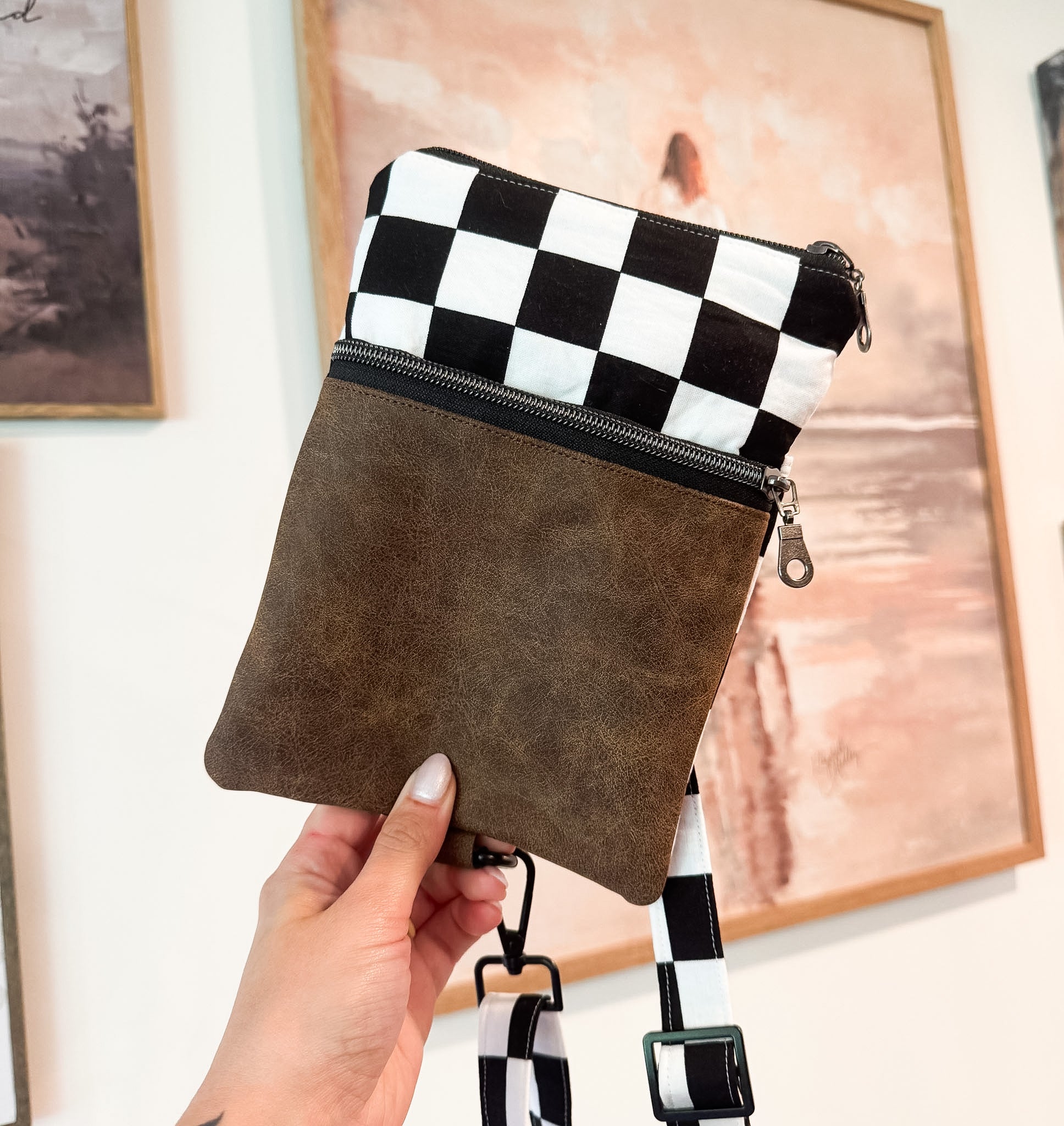 Black Checkered Catch-All Crossbody