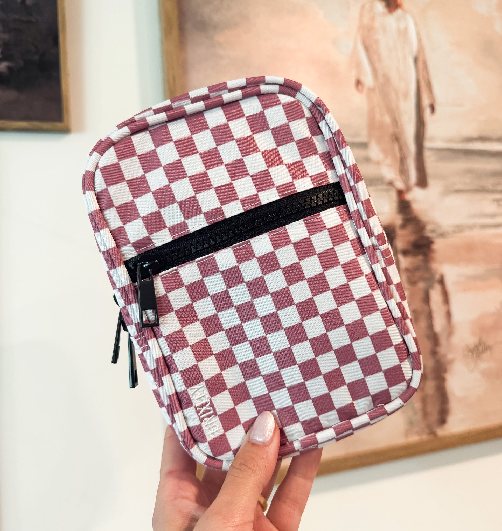 Pink Checkered Crossbody Sling-BRIXLEY
