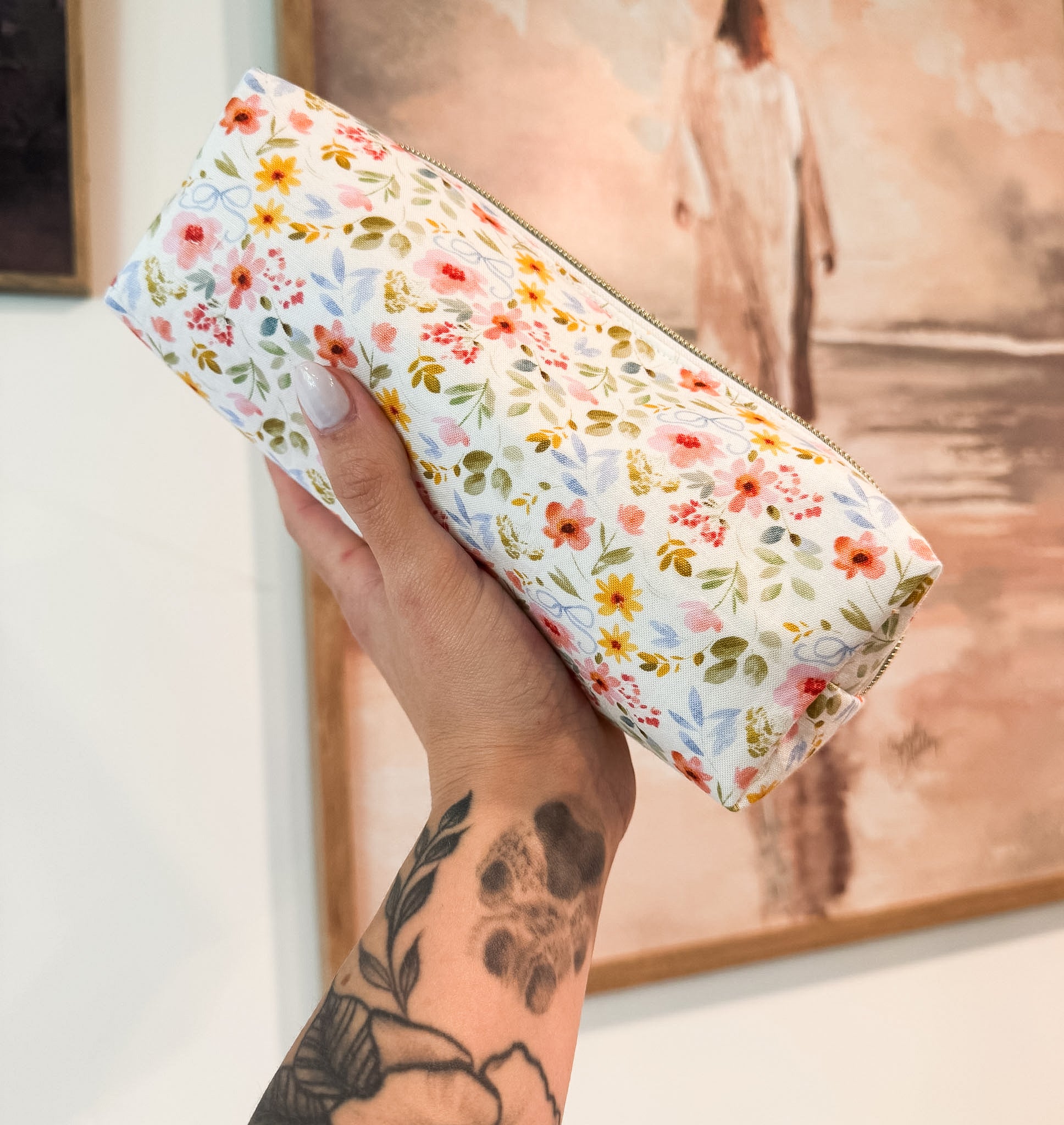 Floral and Bows Boxy Pencil Pouch
