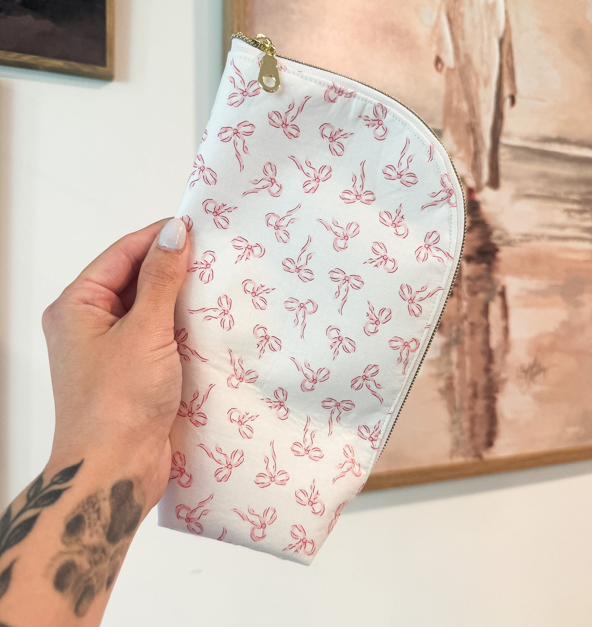 Pink Bows Curved Pencil Pouch